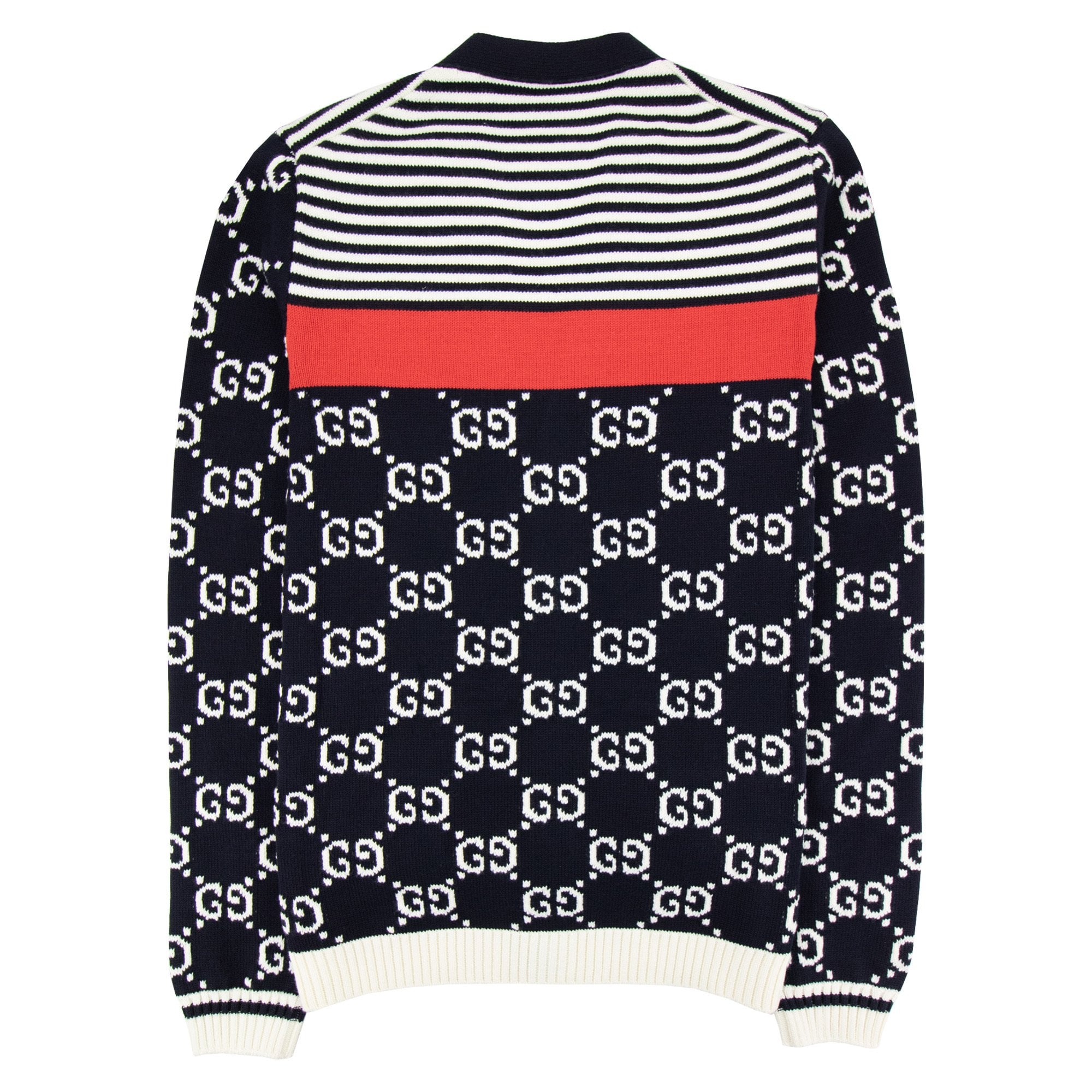 Gucci Gg And Stripe Knit Cardigan Blue/white