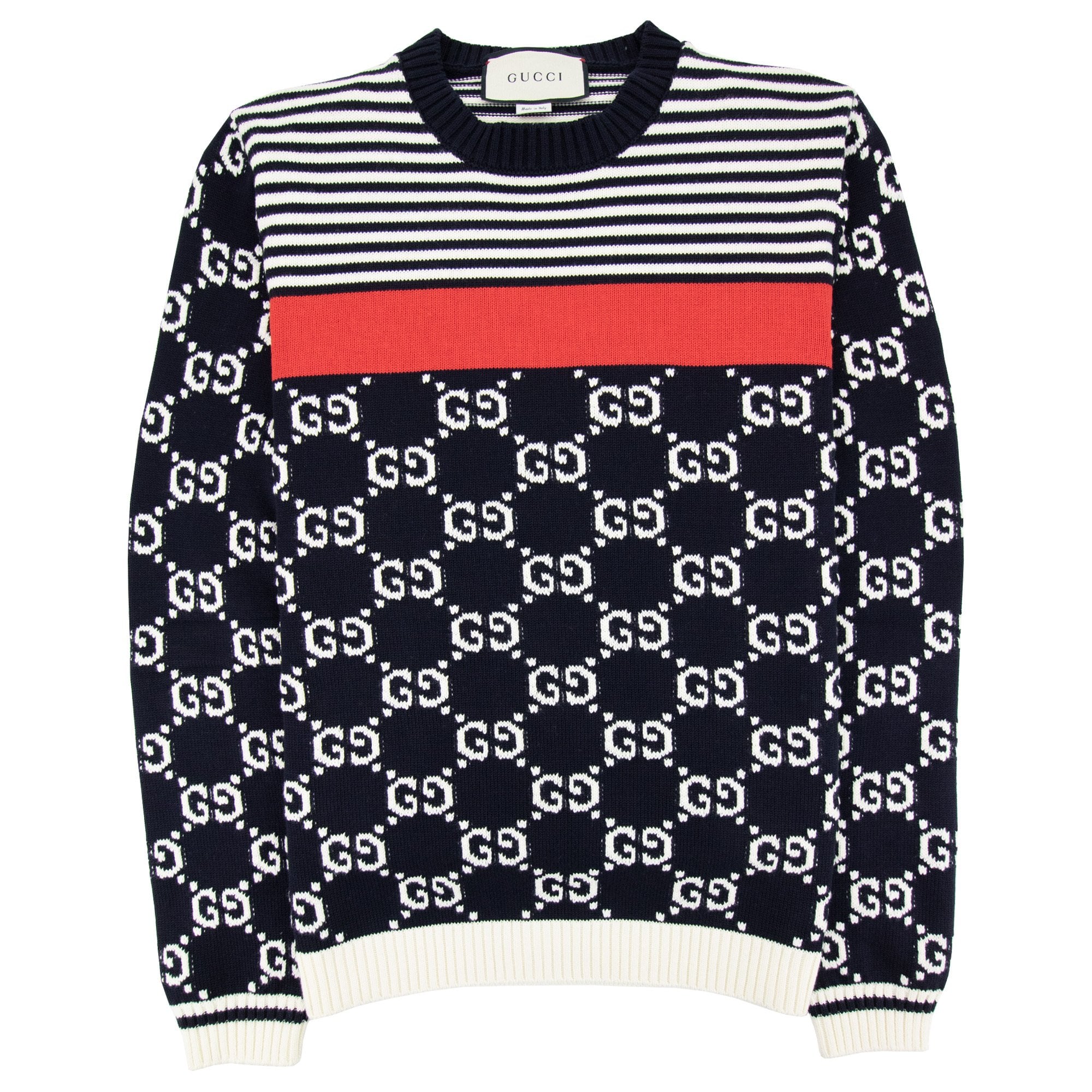 Gucci Gg And Stripe Knit Jumper Blue/white