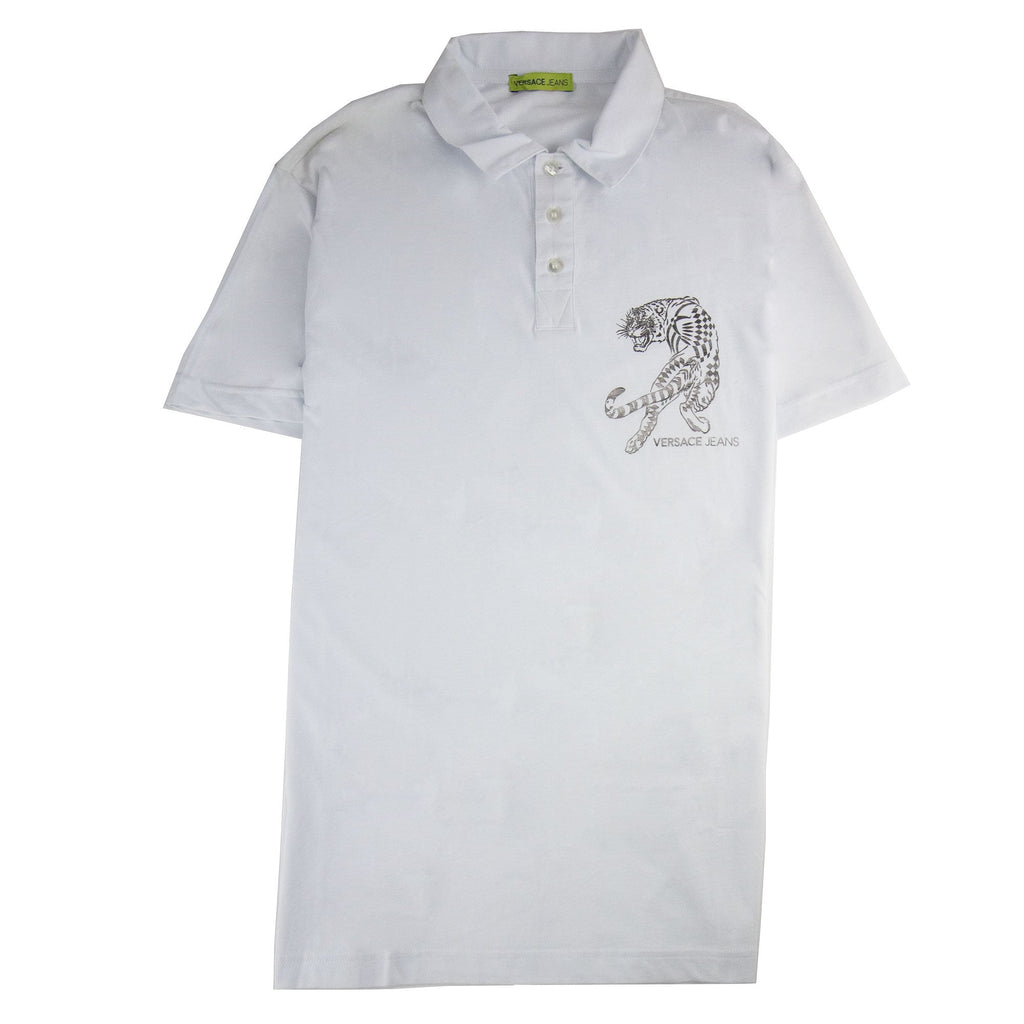 Versace Jeans Lion Printed Logo Cotton Jersey Polo White