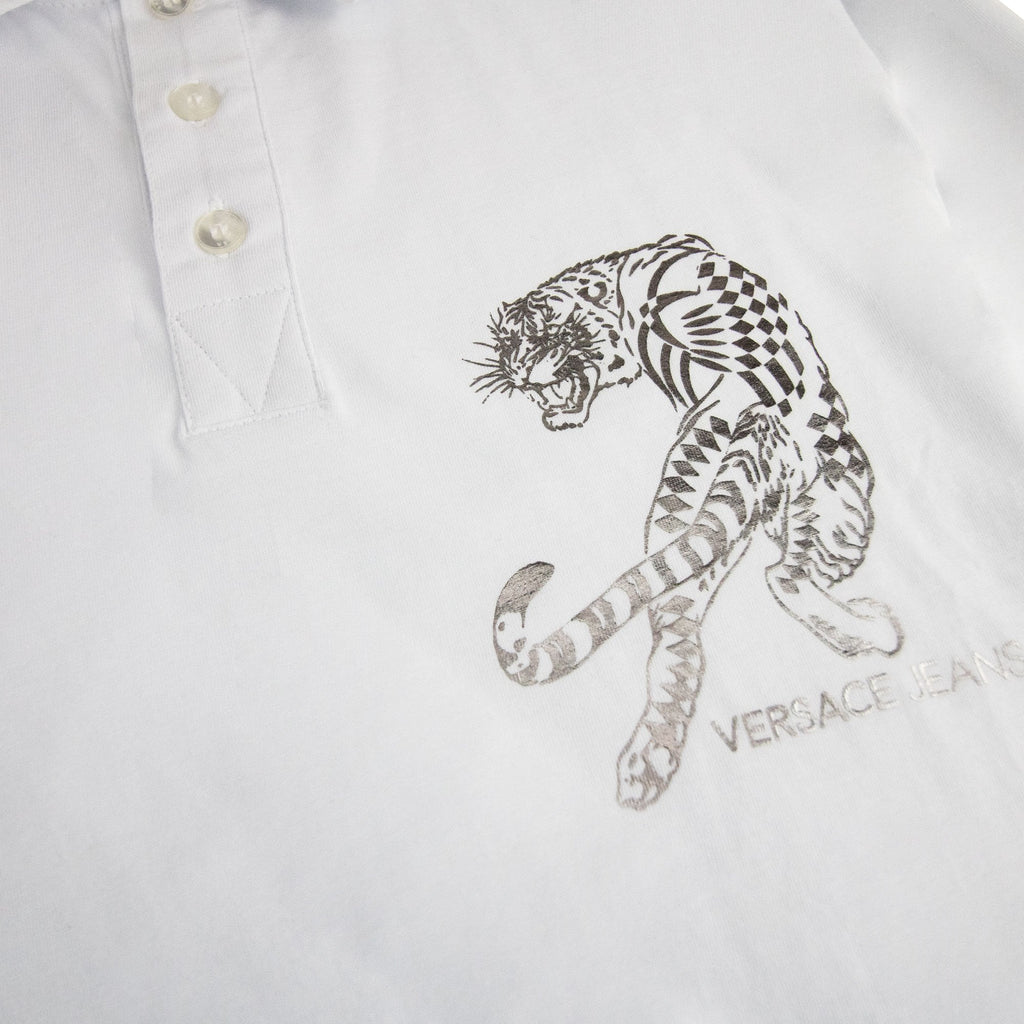 Versace Jeans Lion Printed Logo Cotton Jersey Polo White
