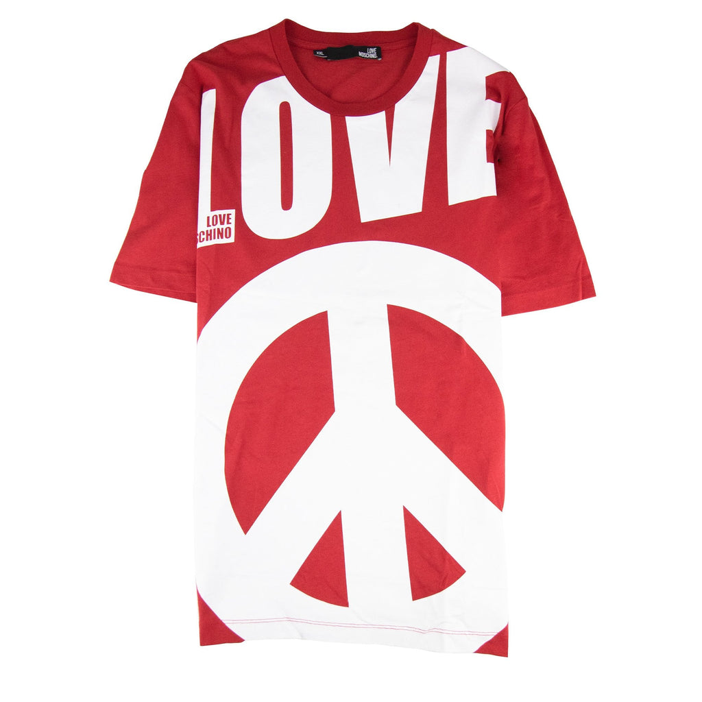 Love Moschino Love Peace Printed Logo T Shirt Red
