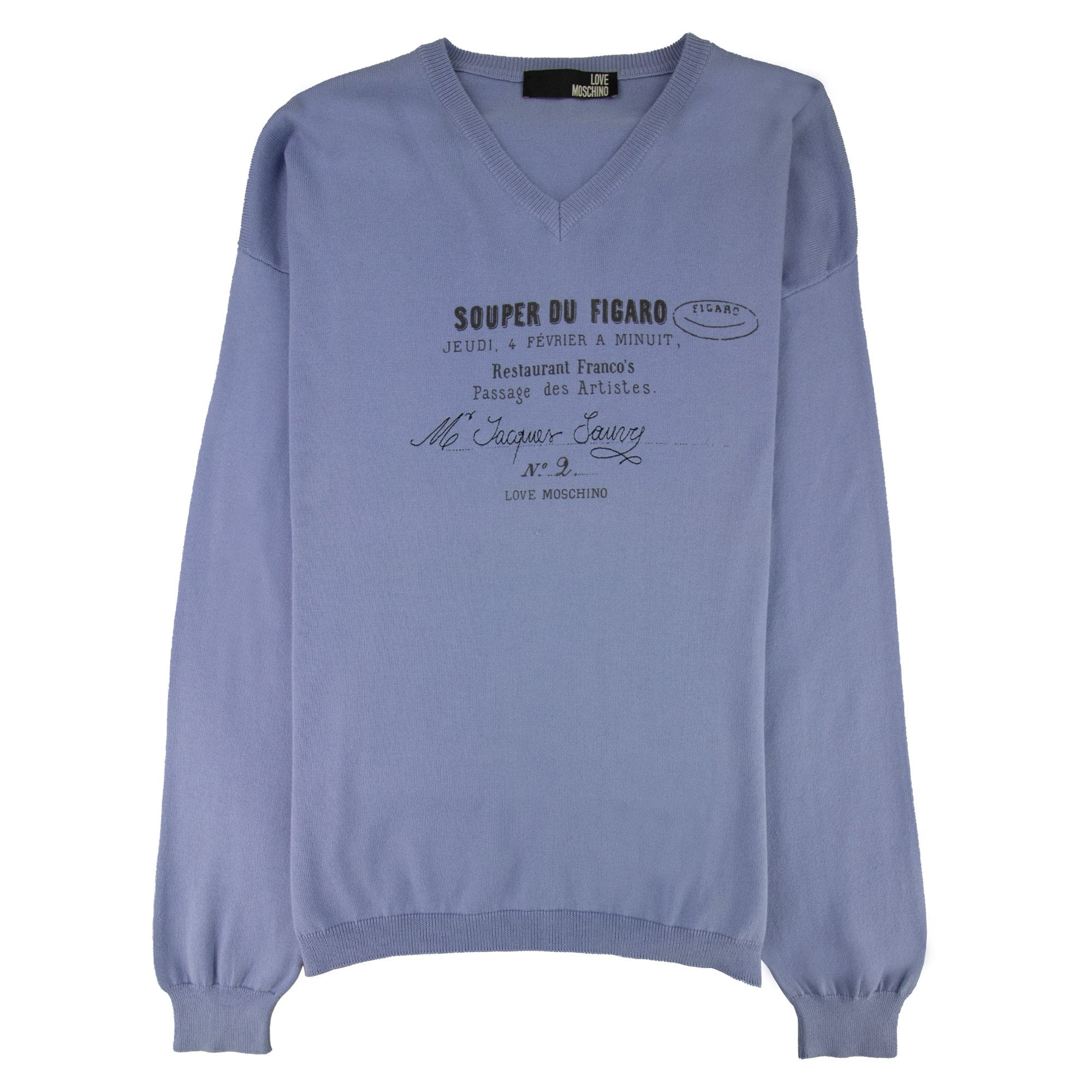 Love Moschino V Neck Knitted Sweatshirt Sky Blue