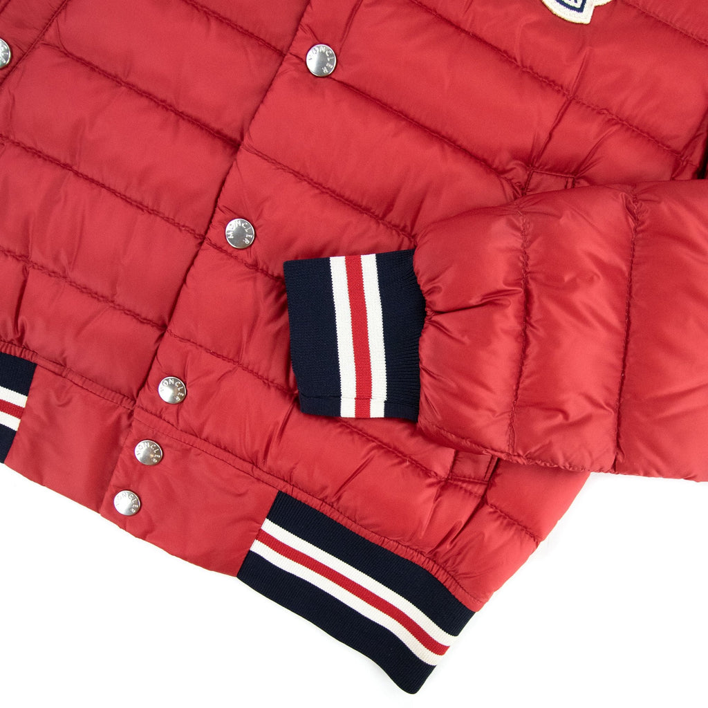 Moncler Junior Corbiac Embossed Logo Bomber Jacket Red