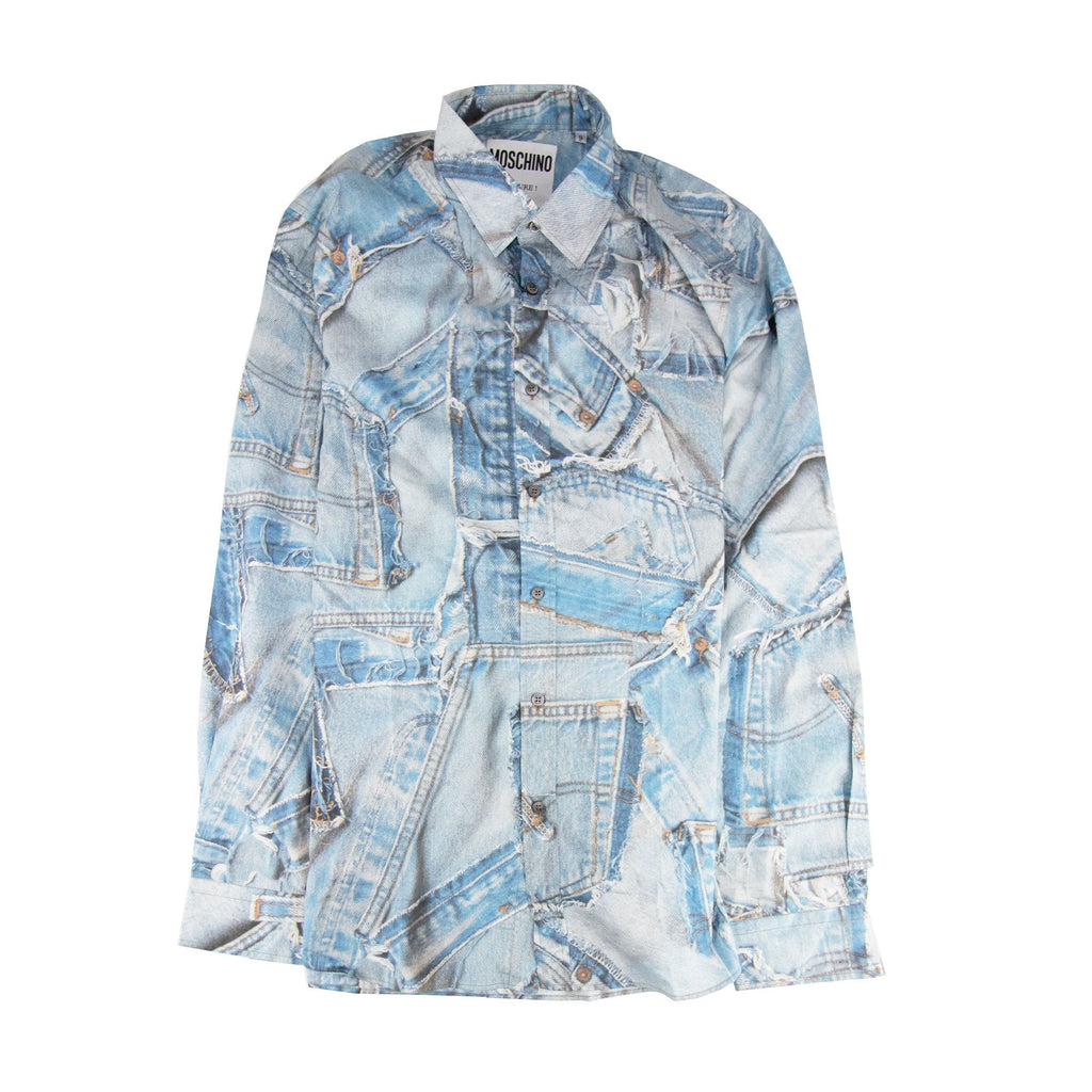 Moschino Couture All Over Jeans Printed Shirt Dark Denim