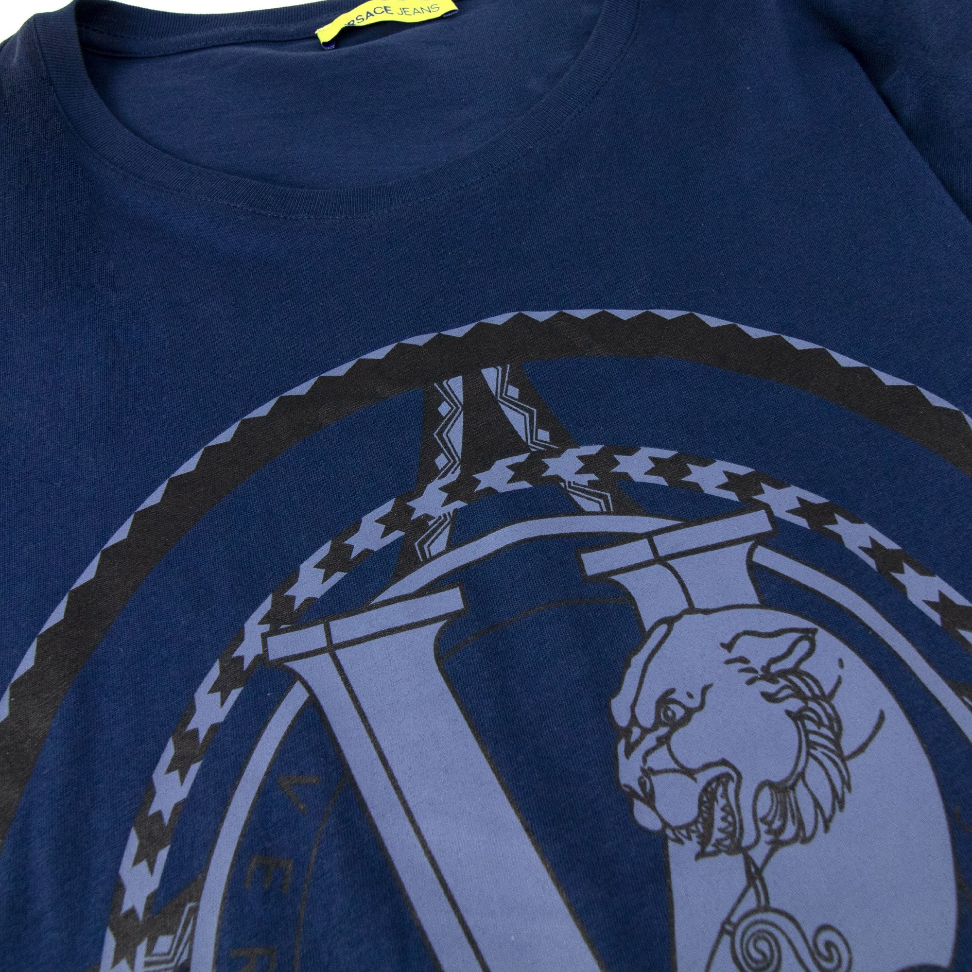 Versace Jeans Large Logo Printed T Shirt Navy Blue