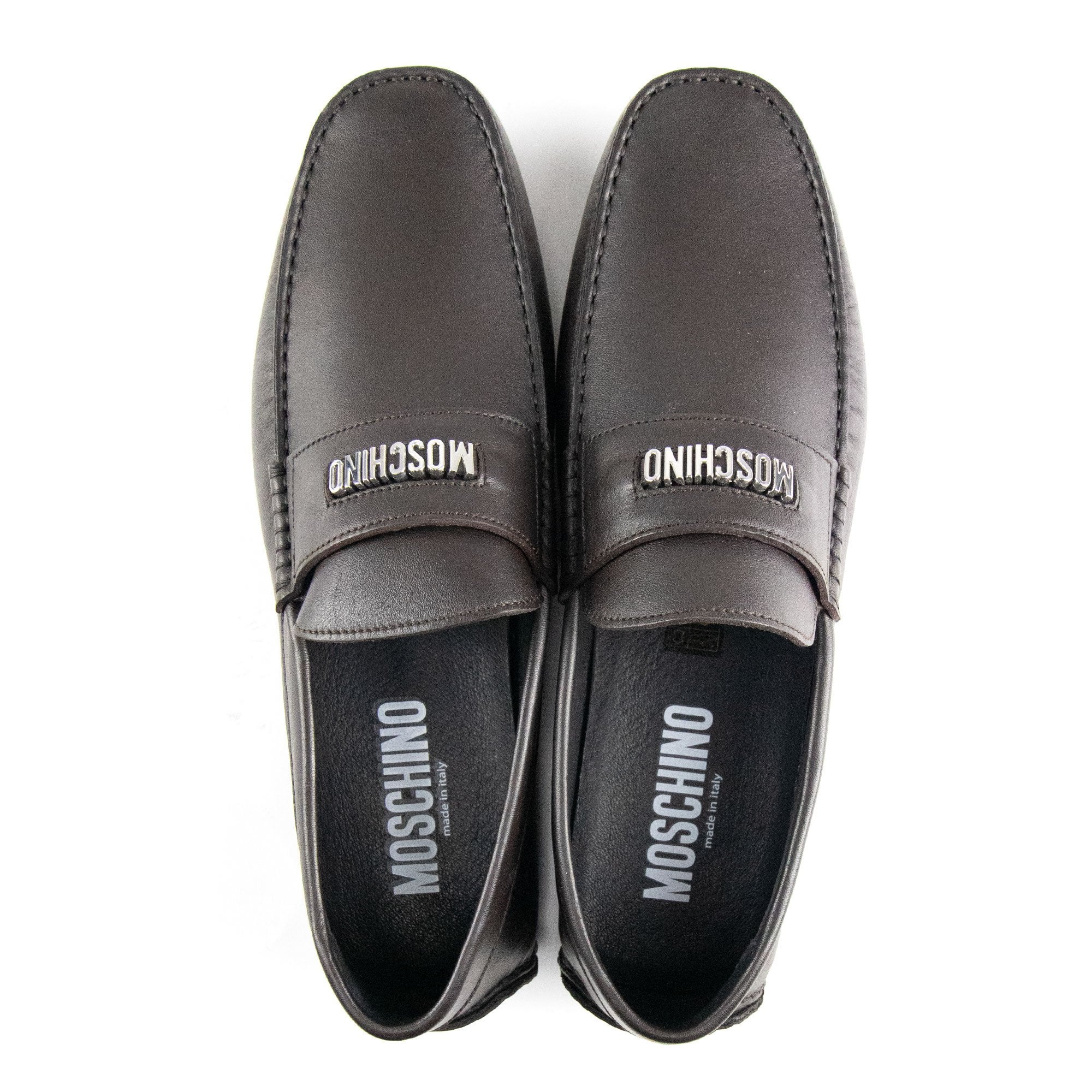 Moschino Logo Leather Loafers Brown
