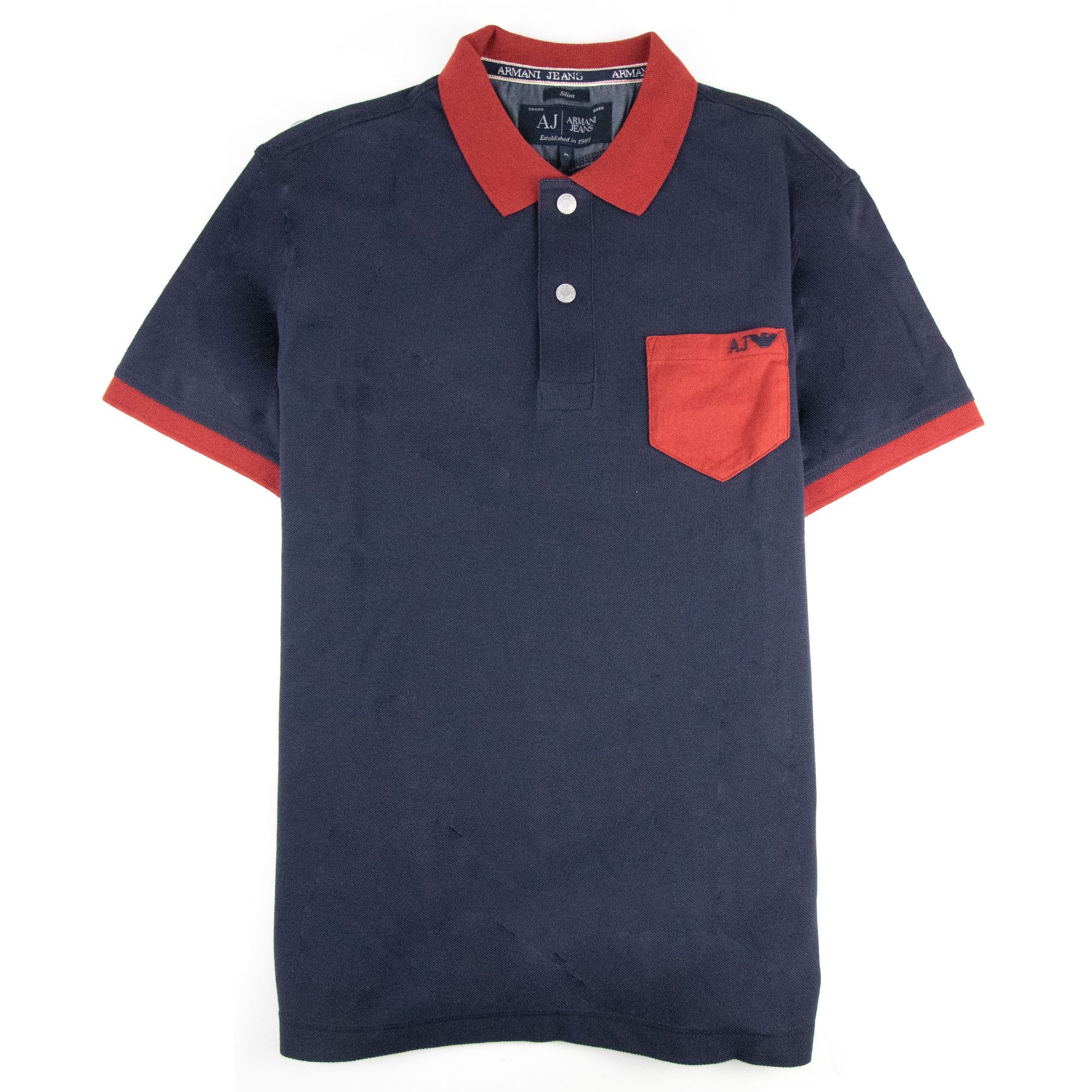 Armani Jeans Front Pocket Logo Slim Fit Polo Navy Blue