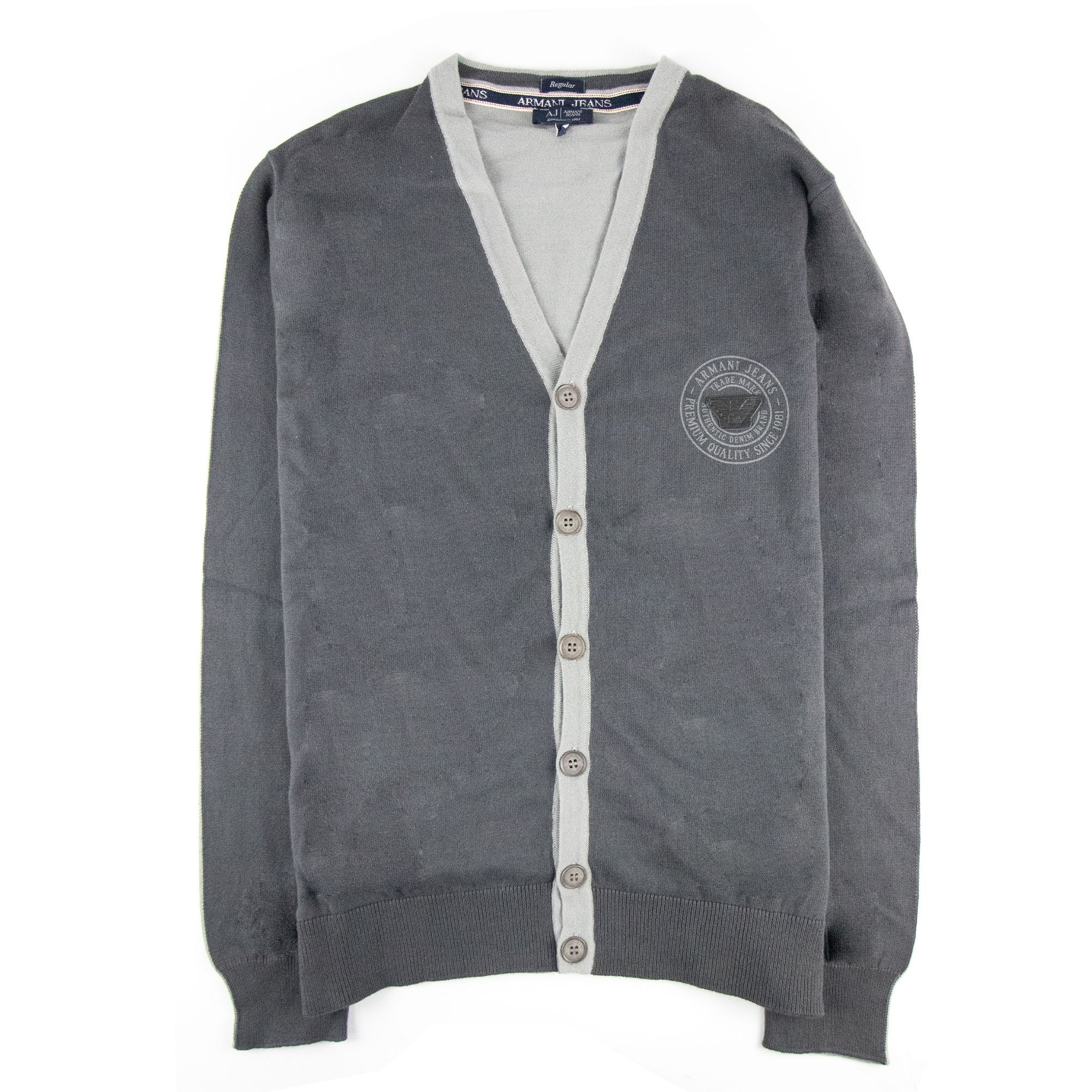 Armani Jeans Logo Print Cotton Cardigan Dark Grey