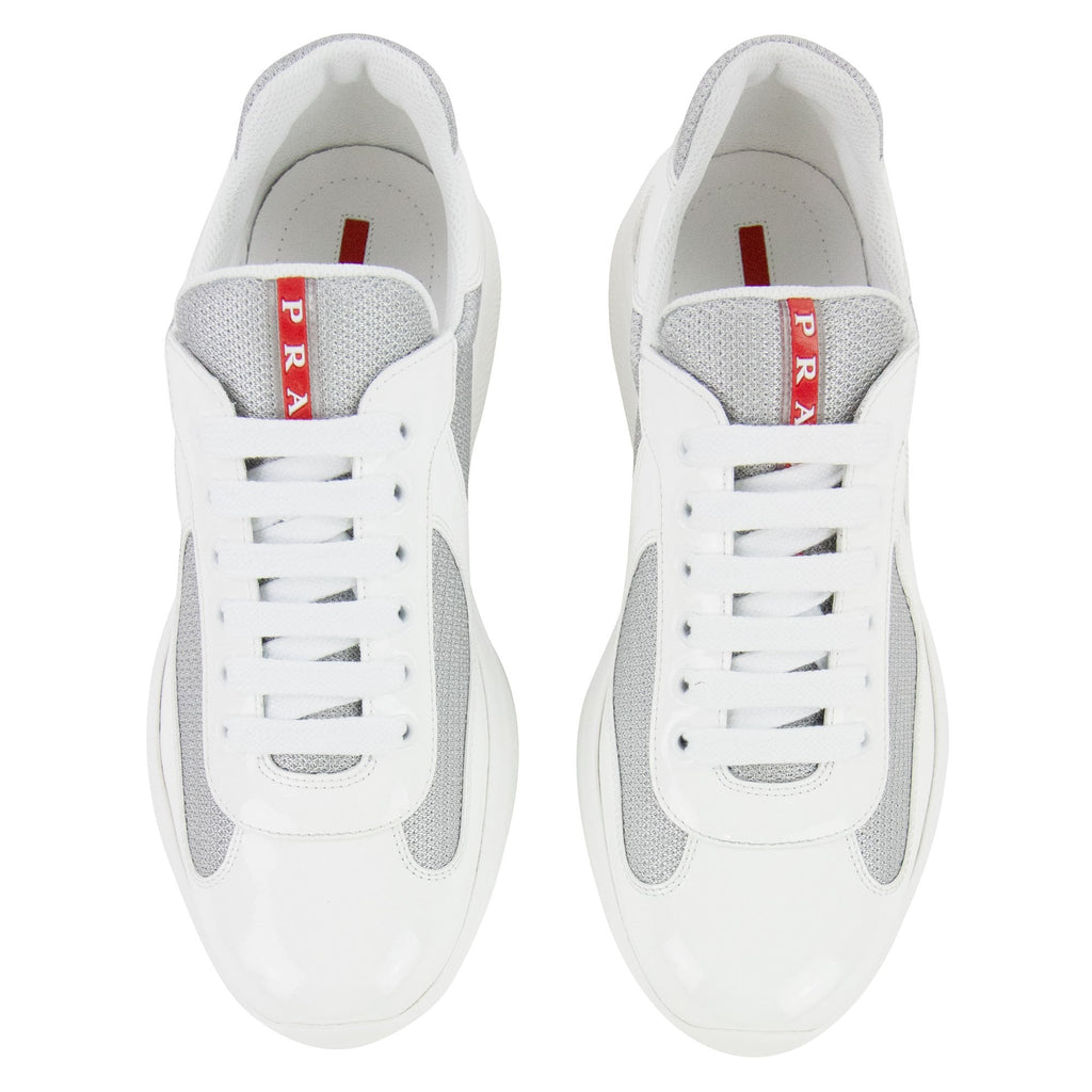 Prada Americas Cup Patent Leather And Nylon Sneakers Bianco/Argento