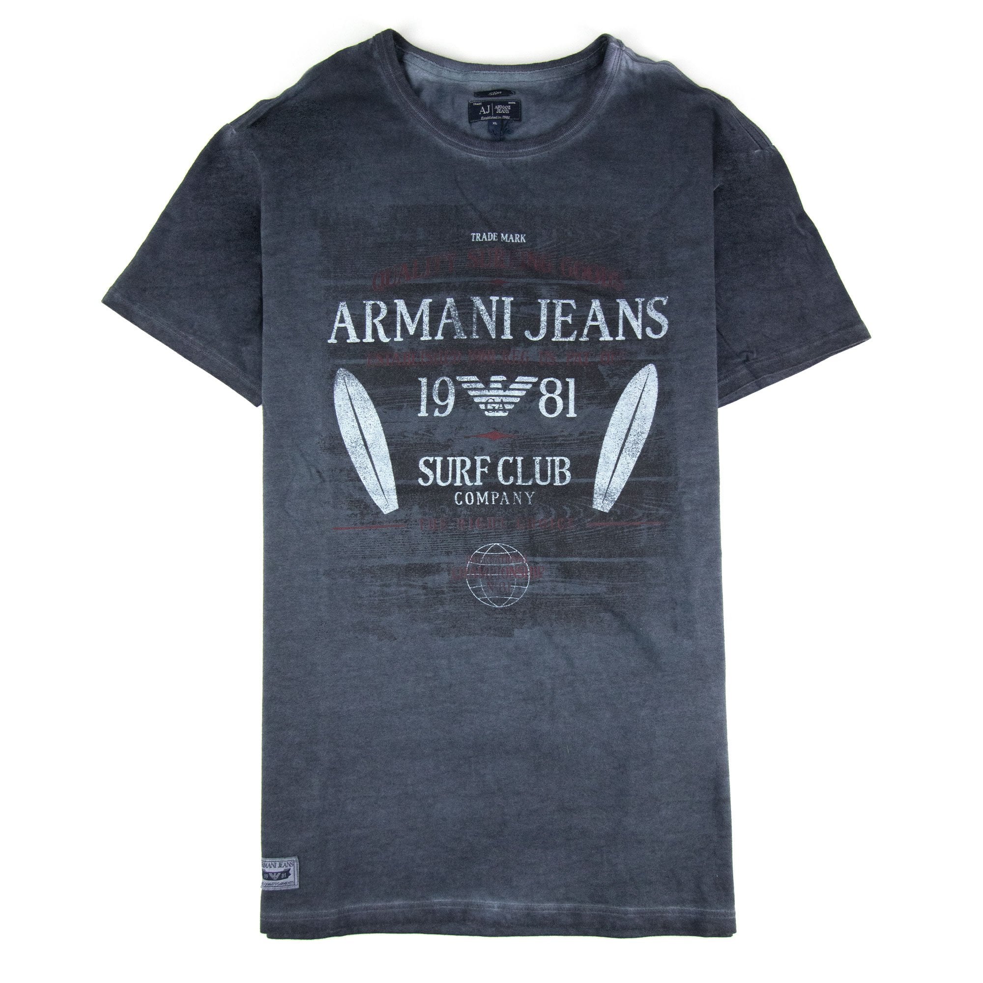 Armani Jeans Surf Club Company Logo T Shirt Navy Blue