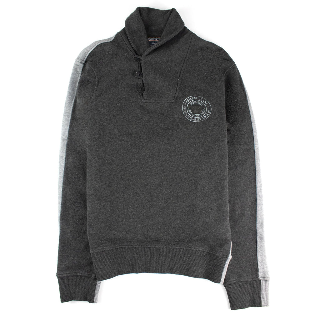 Armani Jeans 3 Buttons Rubber Logo Sweatshirt Dark Grey