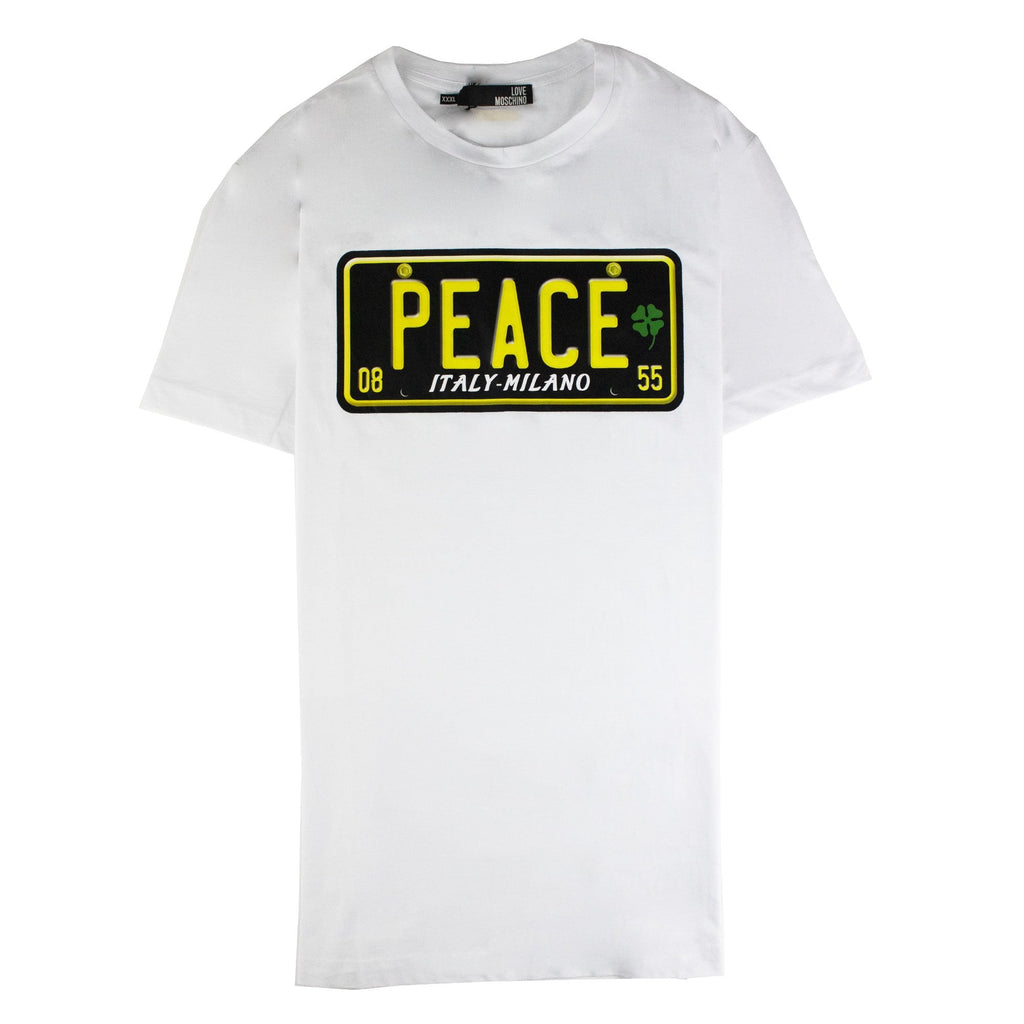 Love Moschino Peace Logo Printed T Shirt White