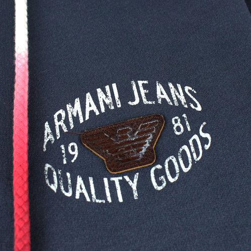 Armani Jeans Reverse Stitch Zip Up Hoody Blue