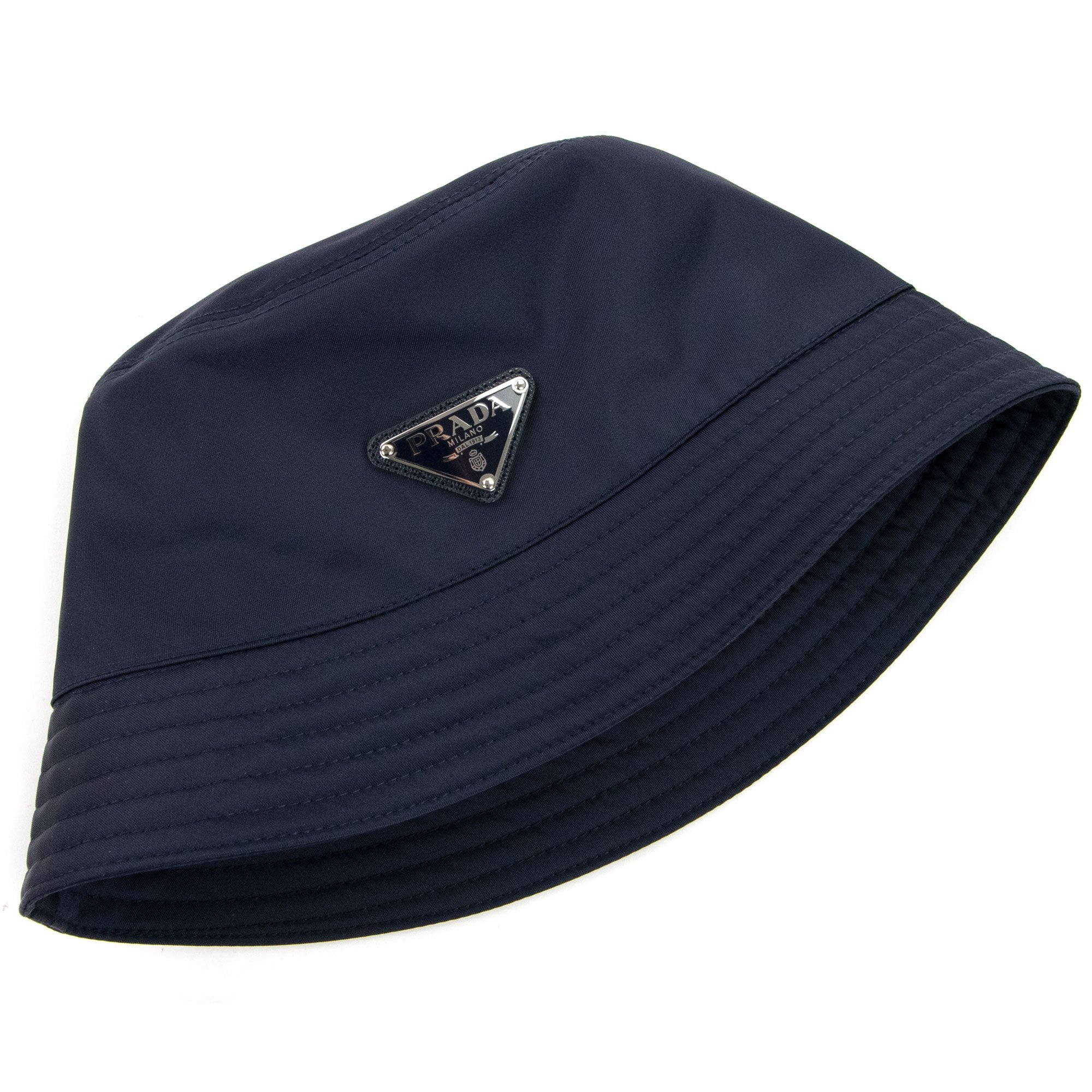 Prada Nylon Logo Bucket Hat Blue