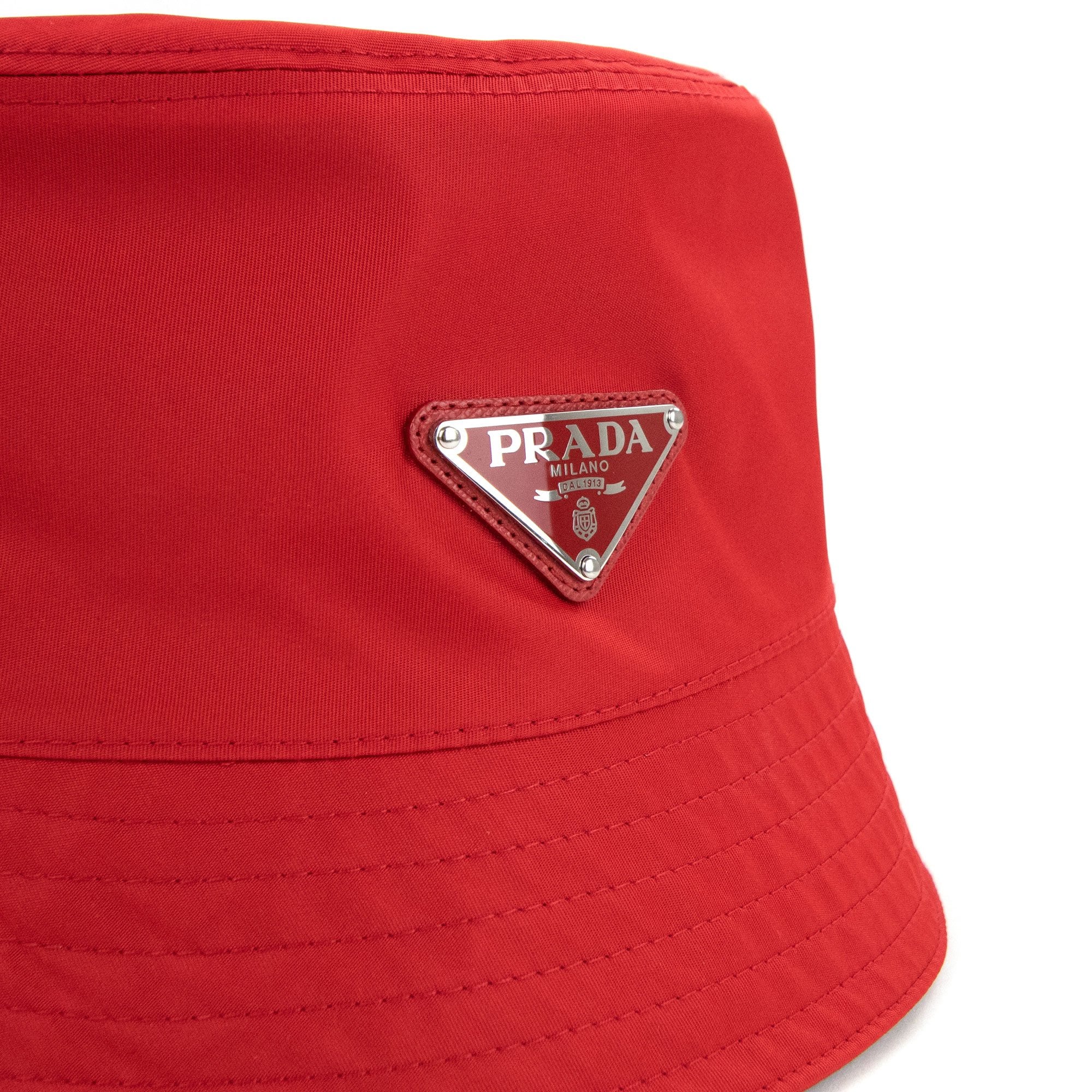 Prada Nylon Logo Bucket Hat Rosso