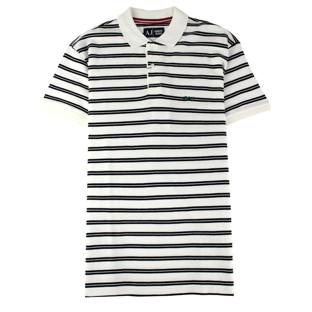 Armani Jeans Embroidered Logo Stripe Polo White