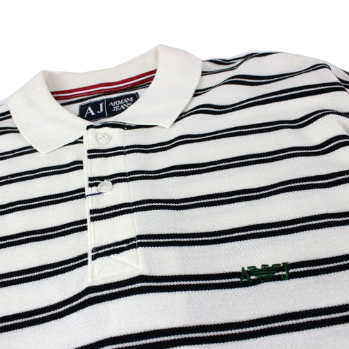 Armani Jeans Embroidered Logo Stripe Polo White