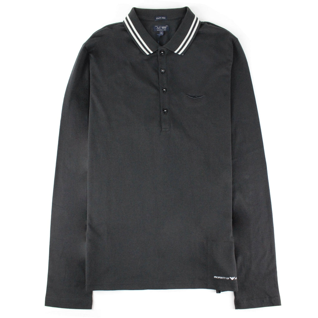 Armani Jeans Embroidered Logo Extra Slim L/s Polo Black