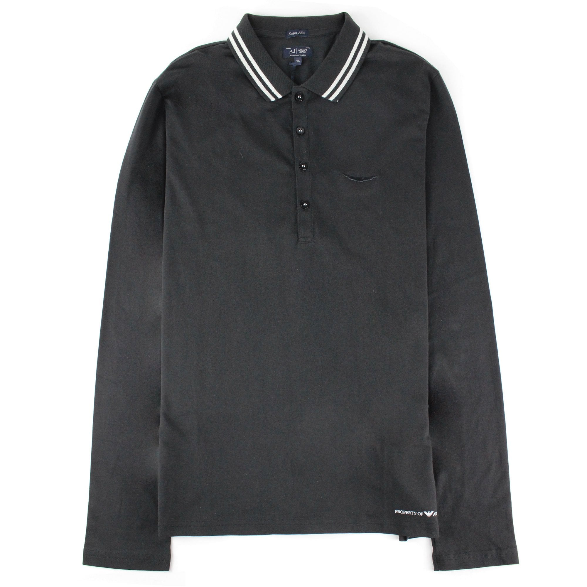 Armani Jeans Embroidered Logo Extra Slim L/s Polo Black