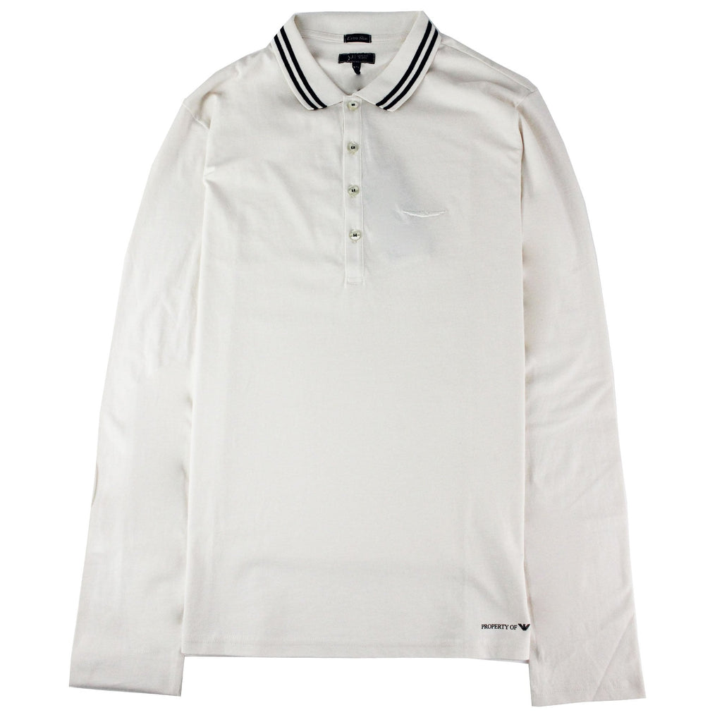 Armani Jeans Embroidered Logo Extra Slim L/s Polo Off White