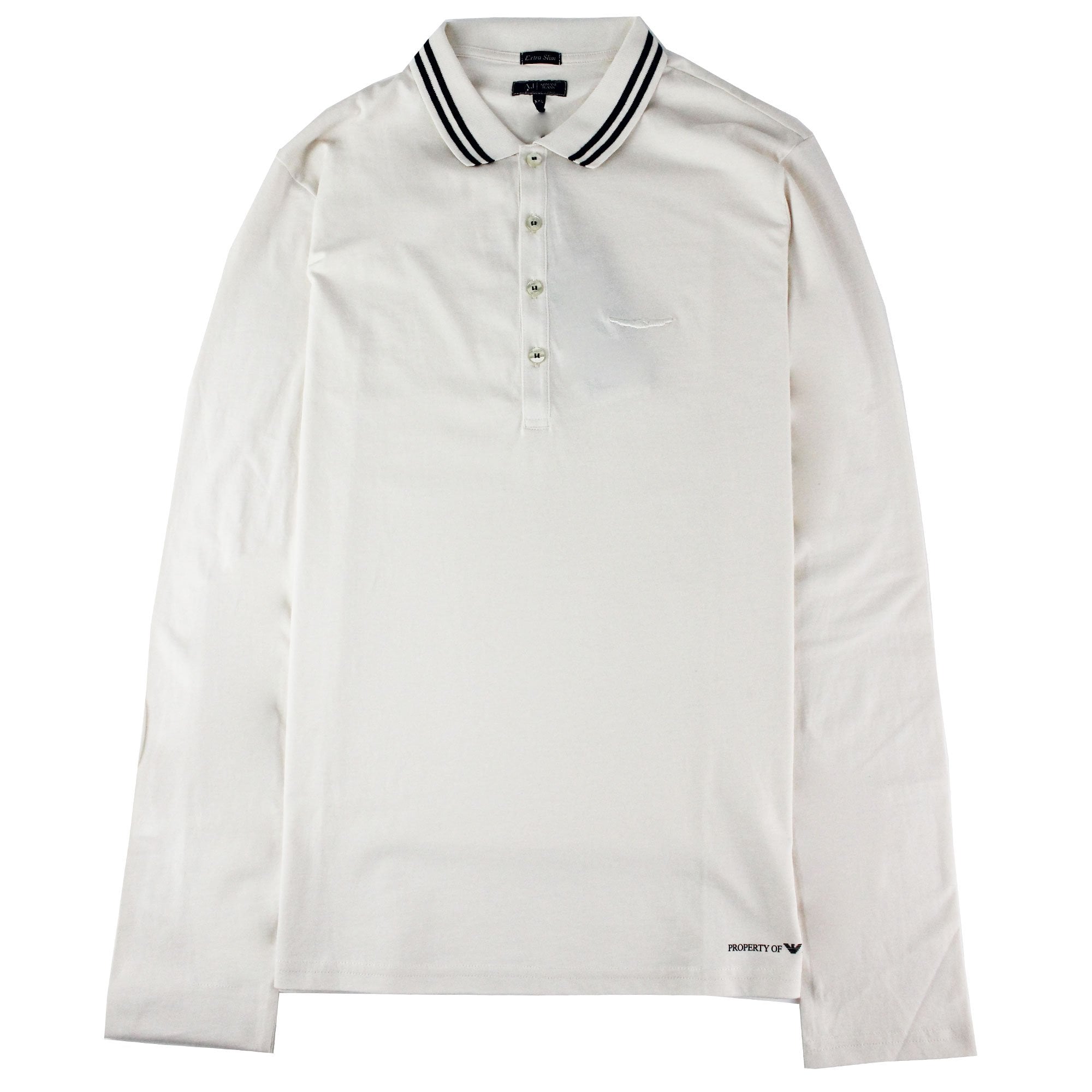 Armani Jeans Embroidered Logo Extra Slim L/s Polo Off White