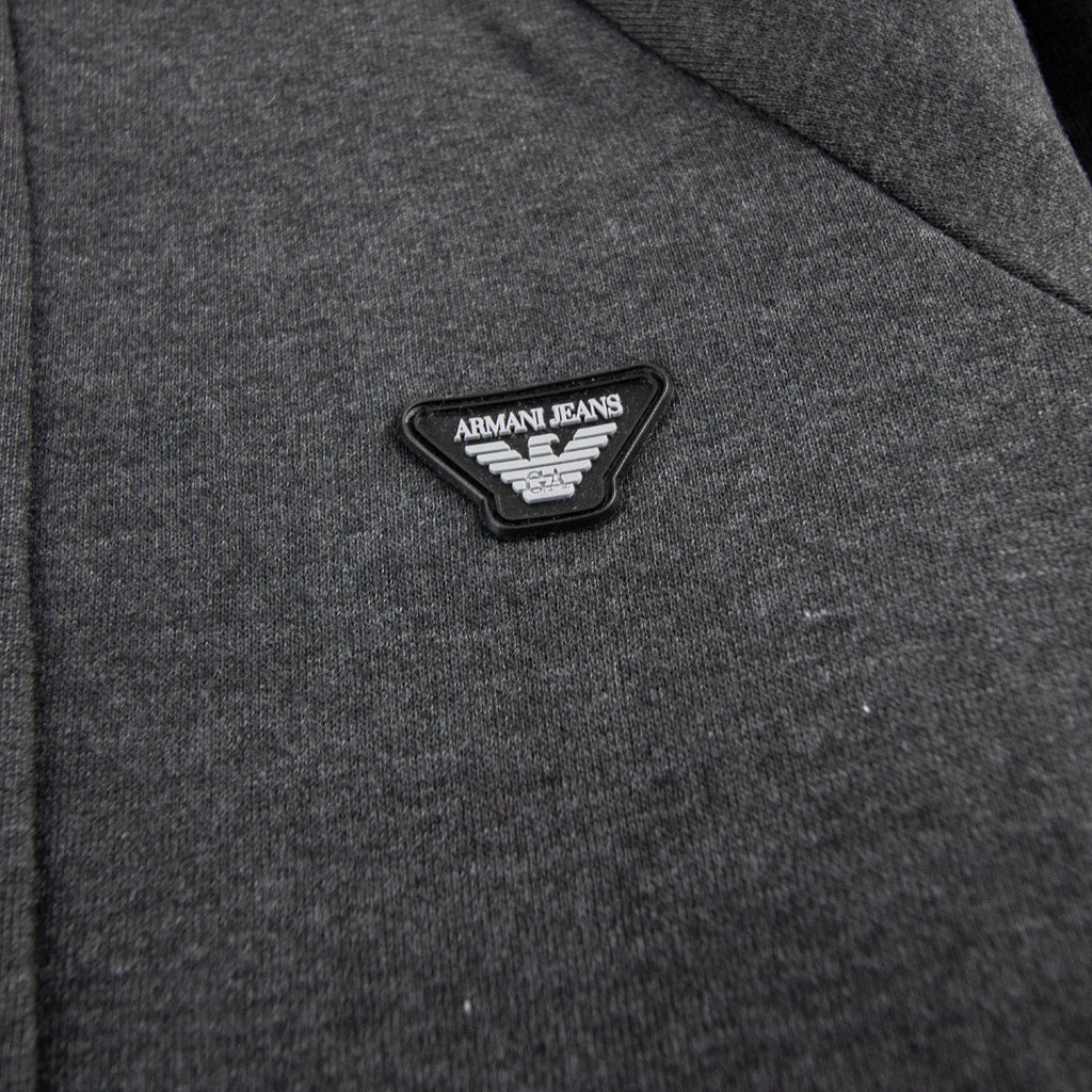 Armani Jeans Logo Zip Up Hoodied Sweatshirt Melange Grigio