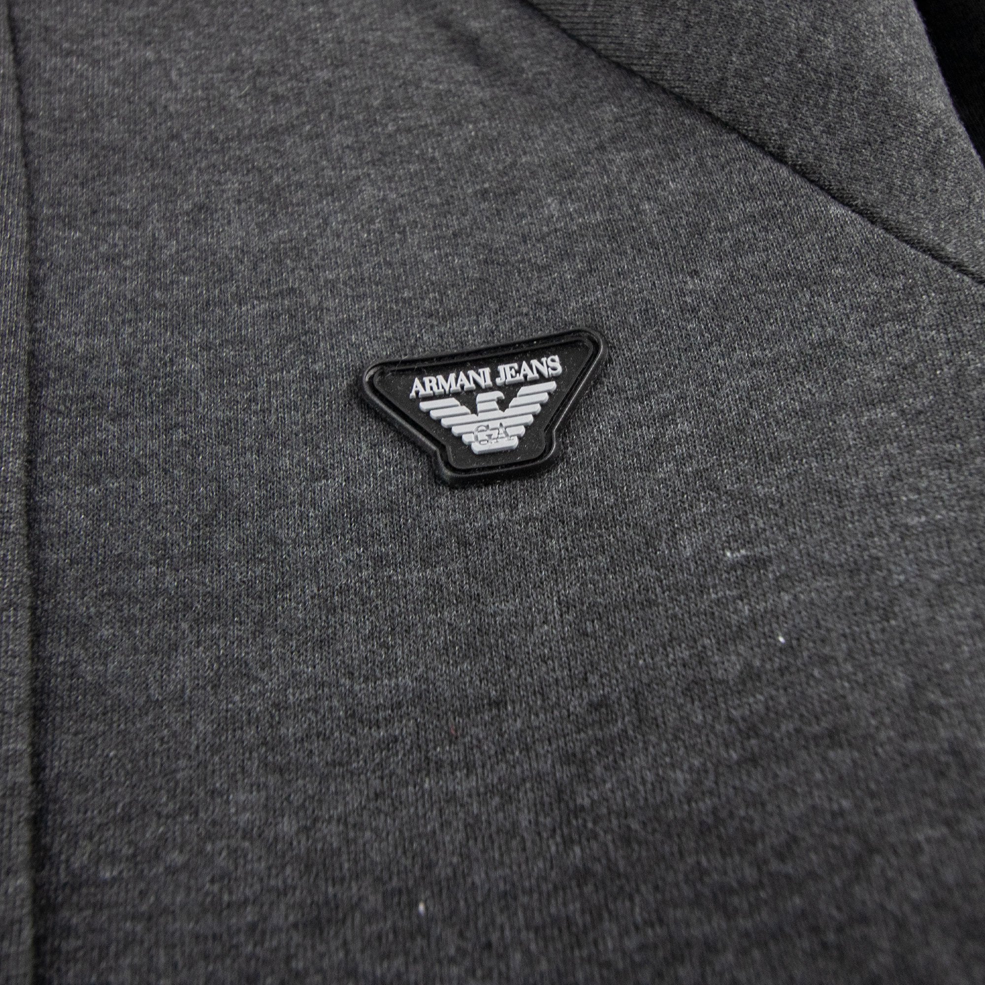 Armani Jeans Logo Zip Up Hoodied Sweatshirt Melange Grigio