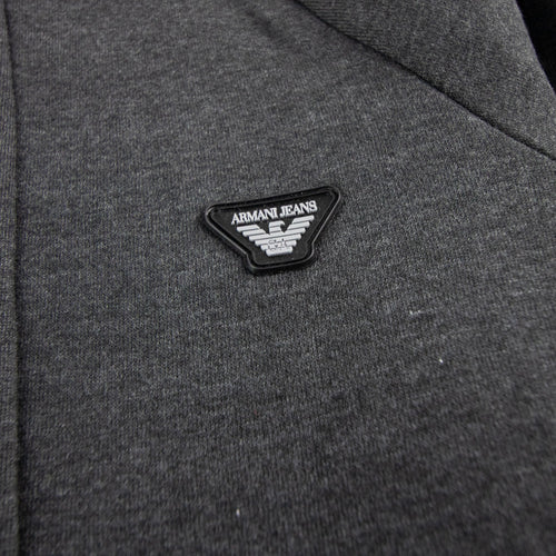 Armani Jeans Logo Zip Up Hoodied Sweatshirt Melange Grigio