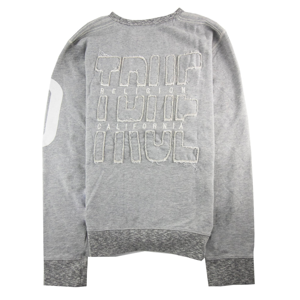 True Religion Embossed Back Logo Crewneck Sweatshirt Grey Marl