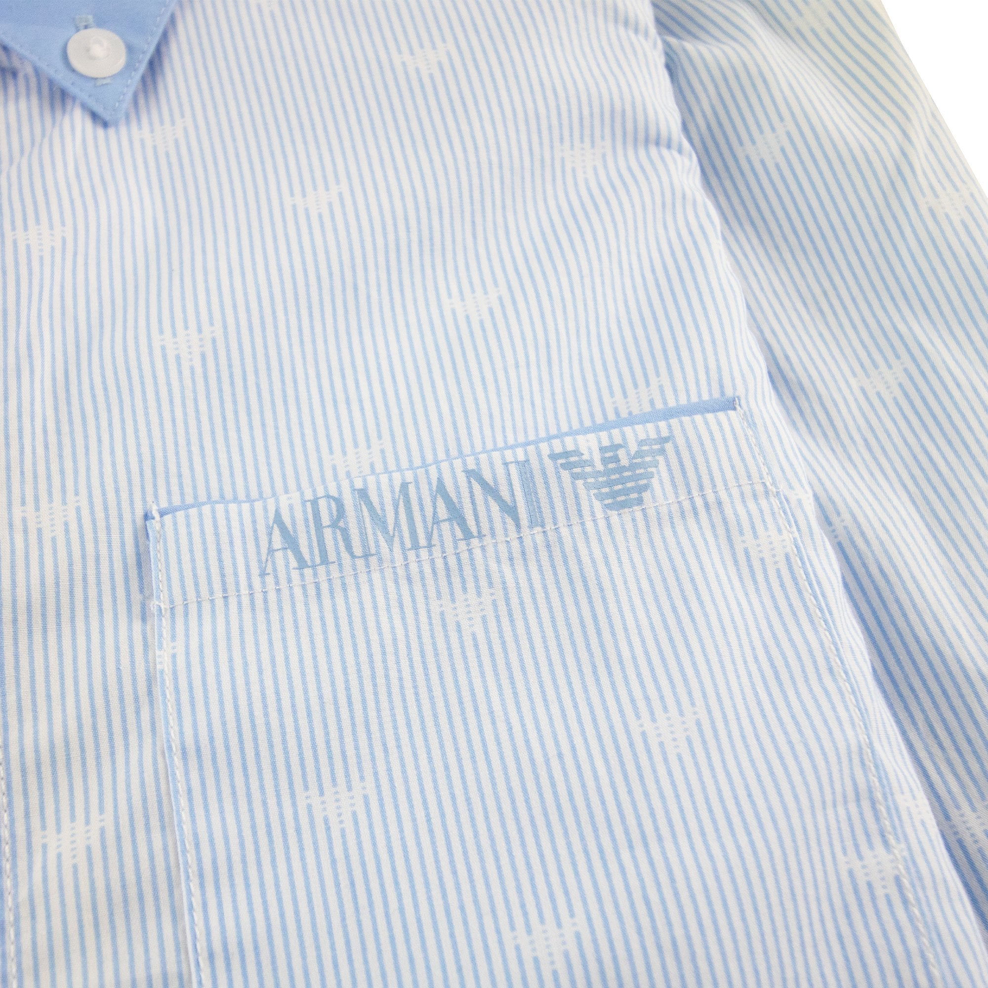 Armani Junior All Over Logo Print L/s Shirt Baby Blue