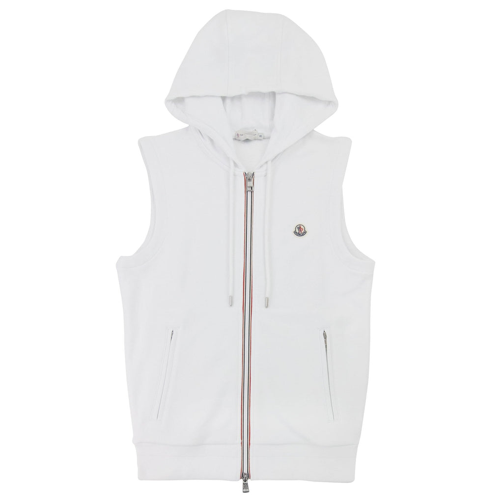 Moncler Logo Sleeveless Zip Up Hoodied Sweat White 001
