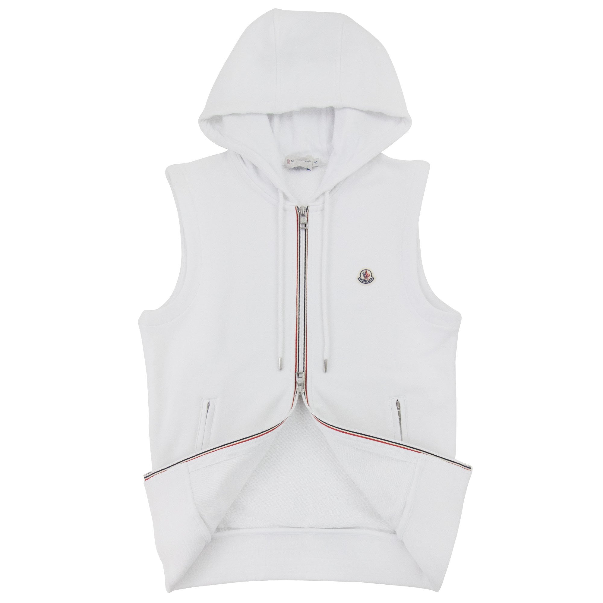 Moncler Logo Sleeveless Zip Up Hoodied Sweat White 001