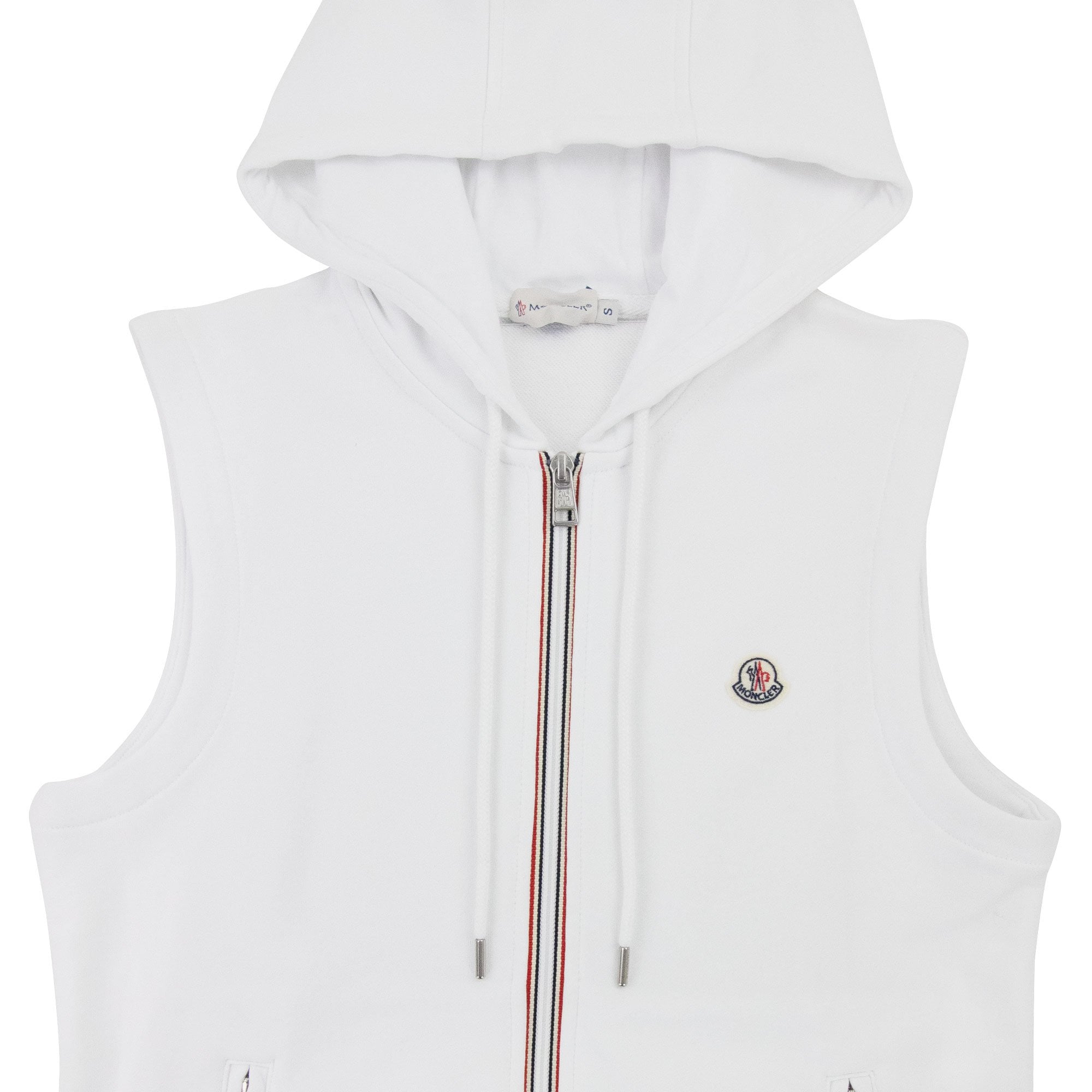 Moncler Logo Sleeveless Zip Up Hoodied Sweat White 001