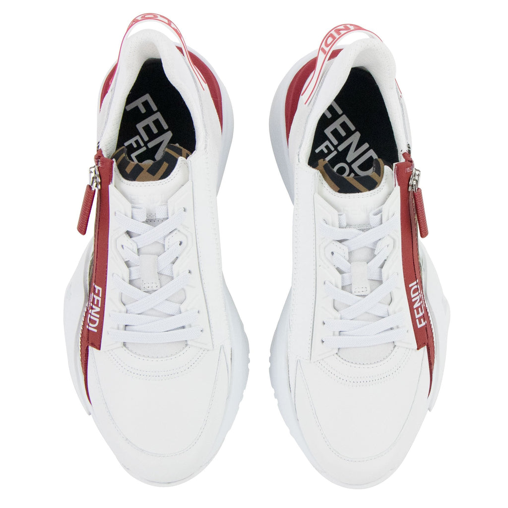 Fendi Flow Logo Print Zipped Leather Trainers White