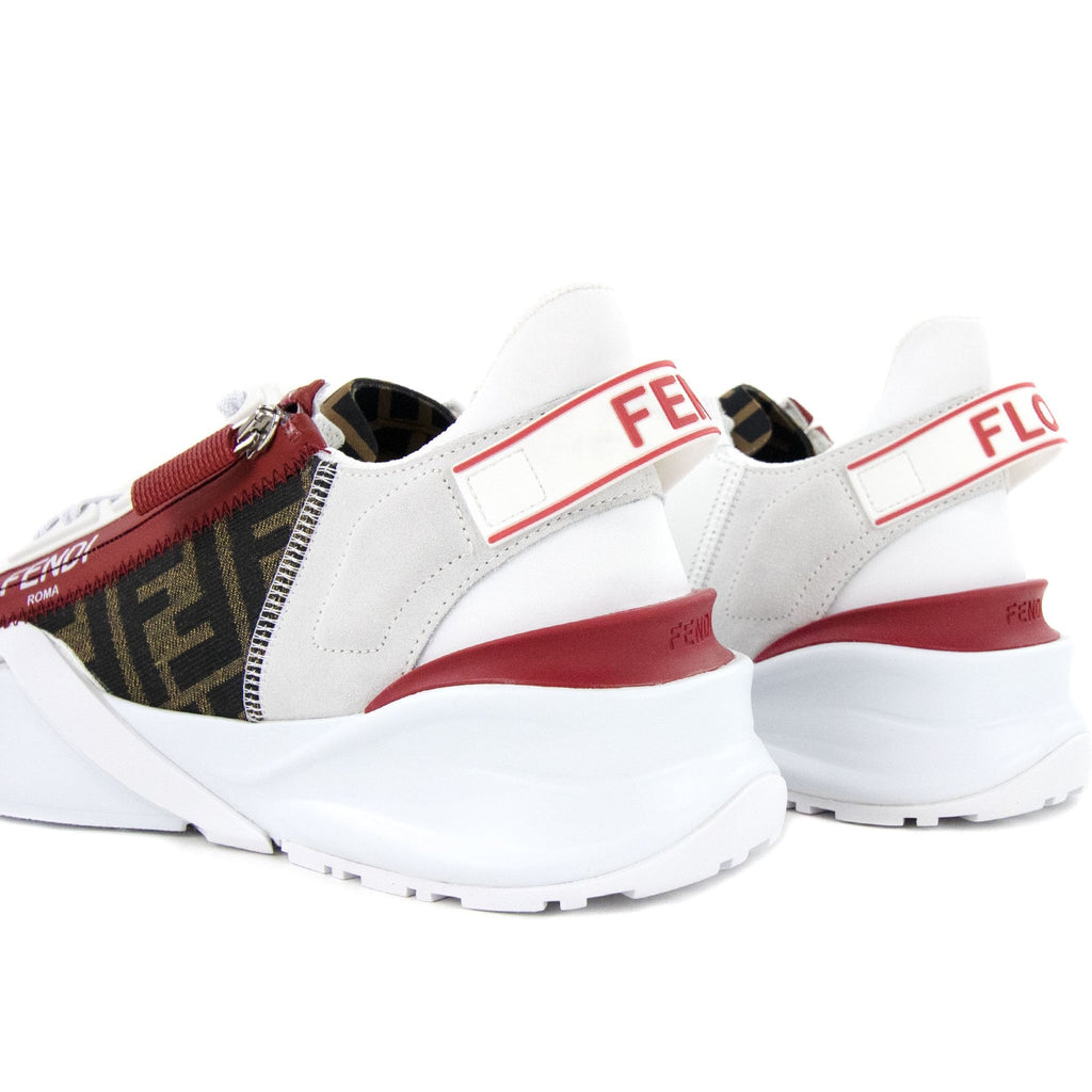 Fendi Flow Logo Print Zipped Leather Trainers White