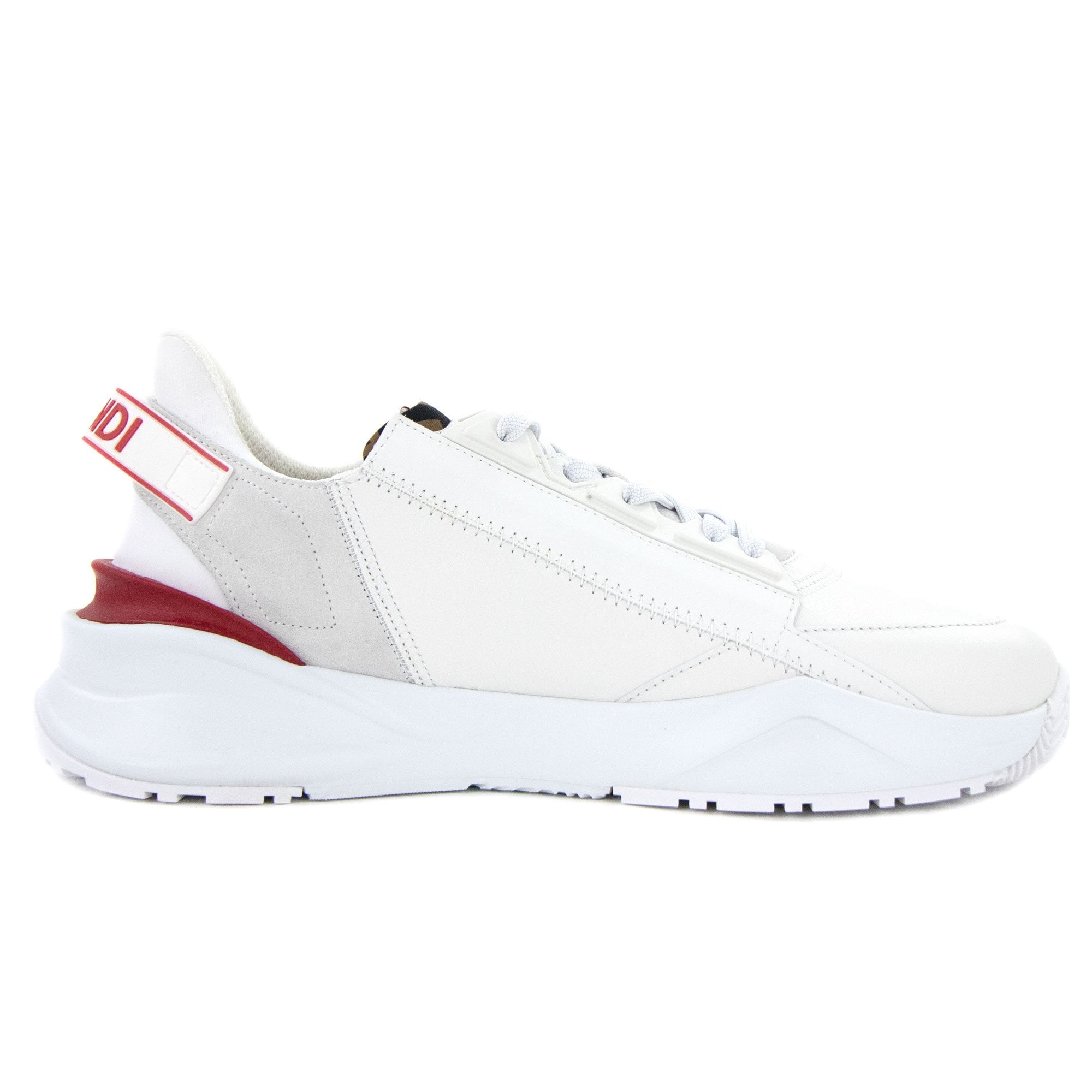 Fendi Flow Logo Print Zipped Leather Trainers White