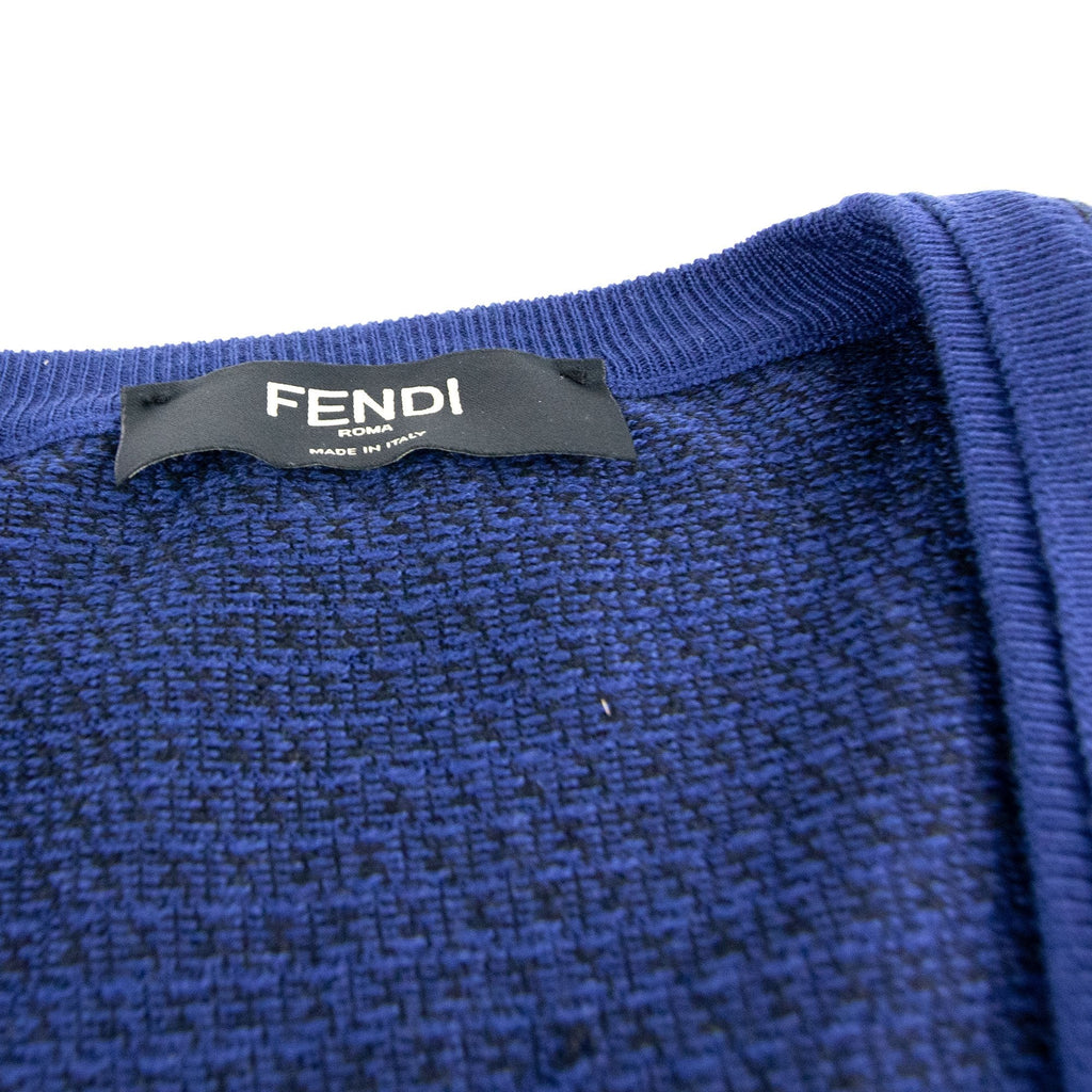 Fendi Micro Ff Logo Knitted Button Cardigan Royal Blue