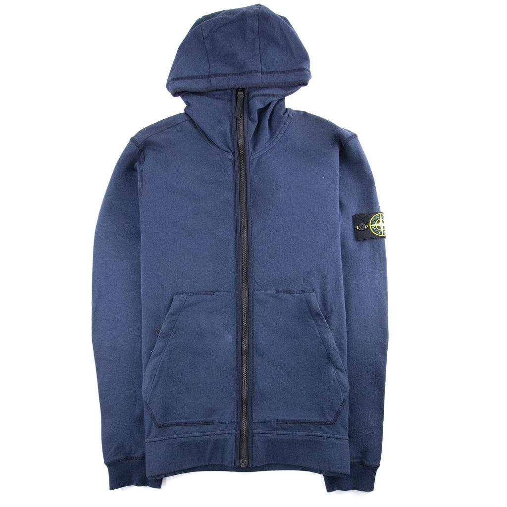 Stone Island Open Zip Up Hooded Sweatshirt Navy Blue V0028
