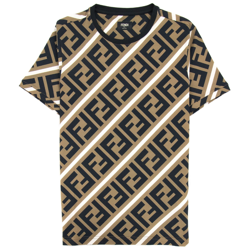Fendi Diagonal Ff Logo T Shirt Nocciola/vela