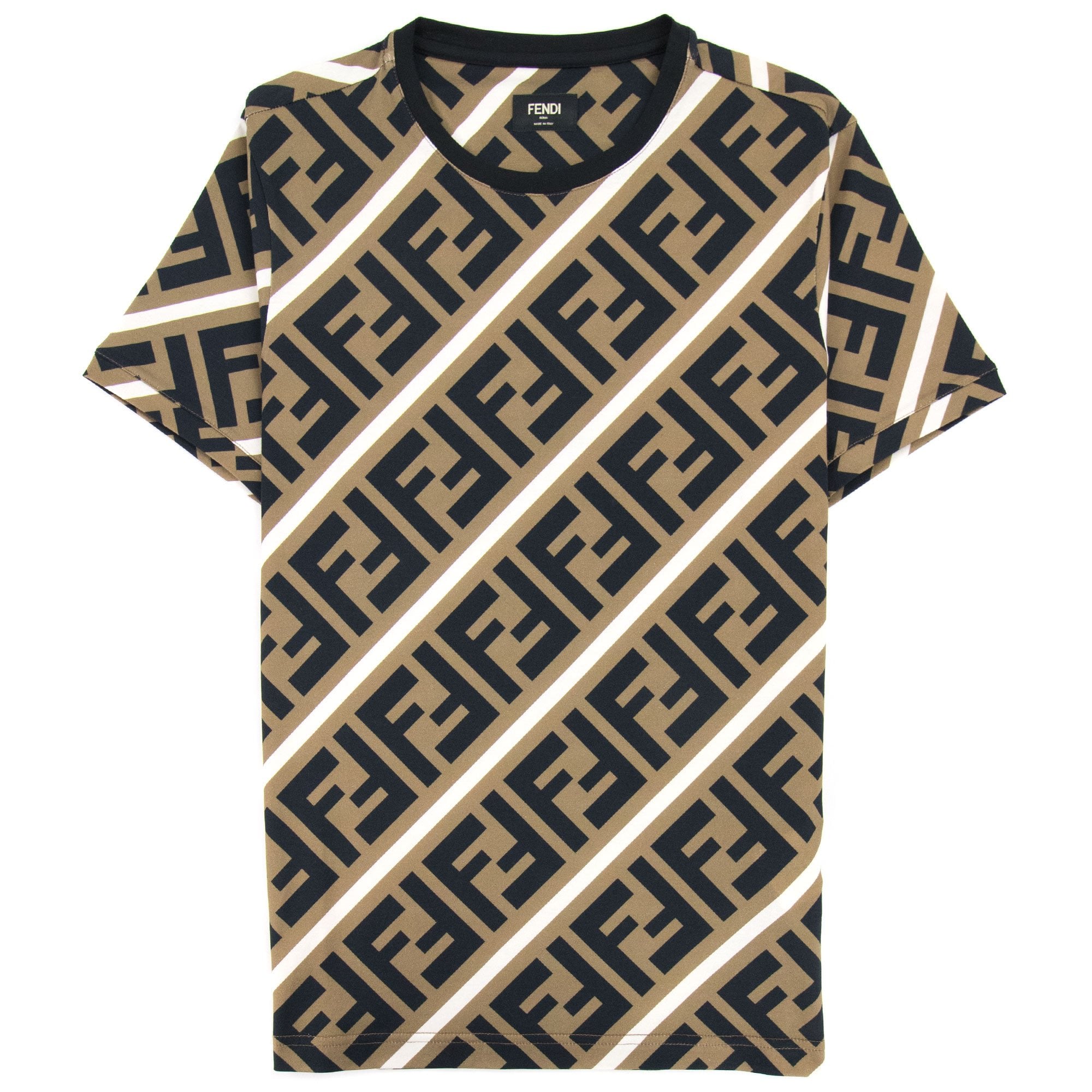 Fendi Diagonal Ff Logo T Shirt Nocciola/vela