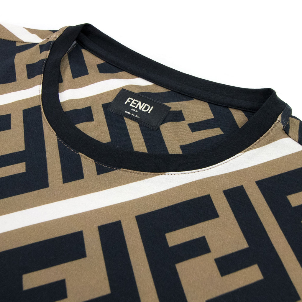 Fendi Diagonal Ff Logo T Shirt Nocciola/vela