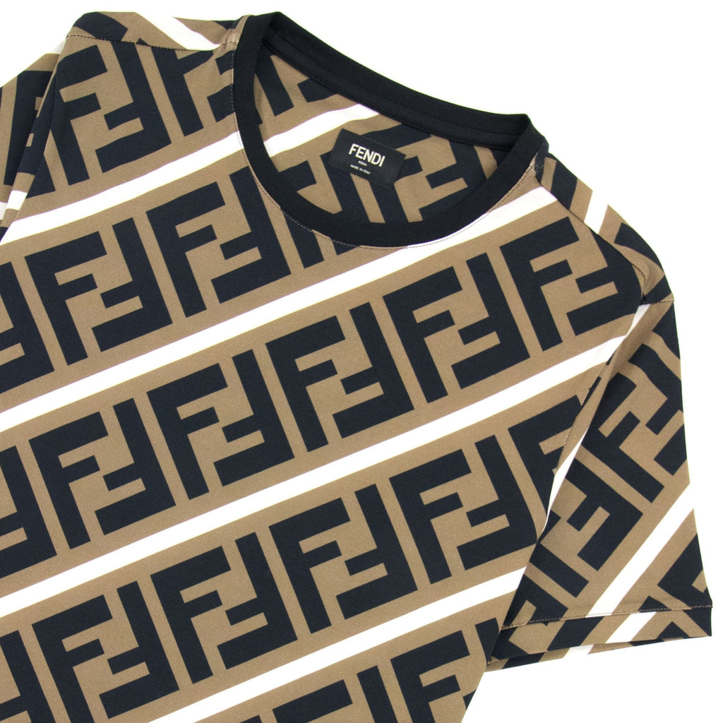 Fendi Diagonal Ff Logo T Shirt Nocciola/vela