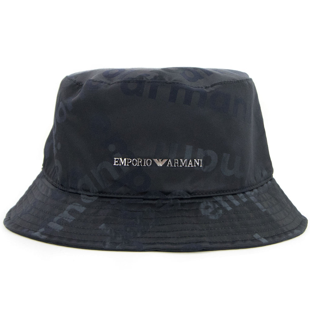 Emporio Armani Logo Plate Cloche Hat Black