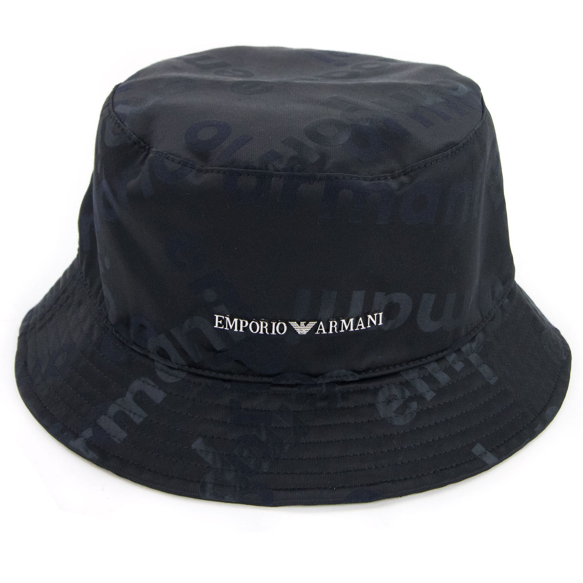 Emporio Armani Logo Plate Cloche Hat Black
