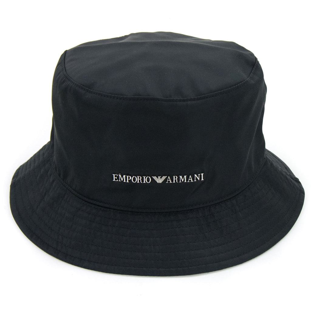 Emporio Armani Metal Logo Nylon Cloche Hat Black