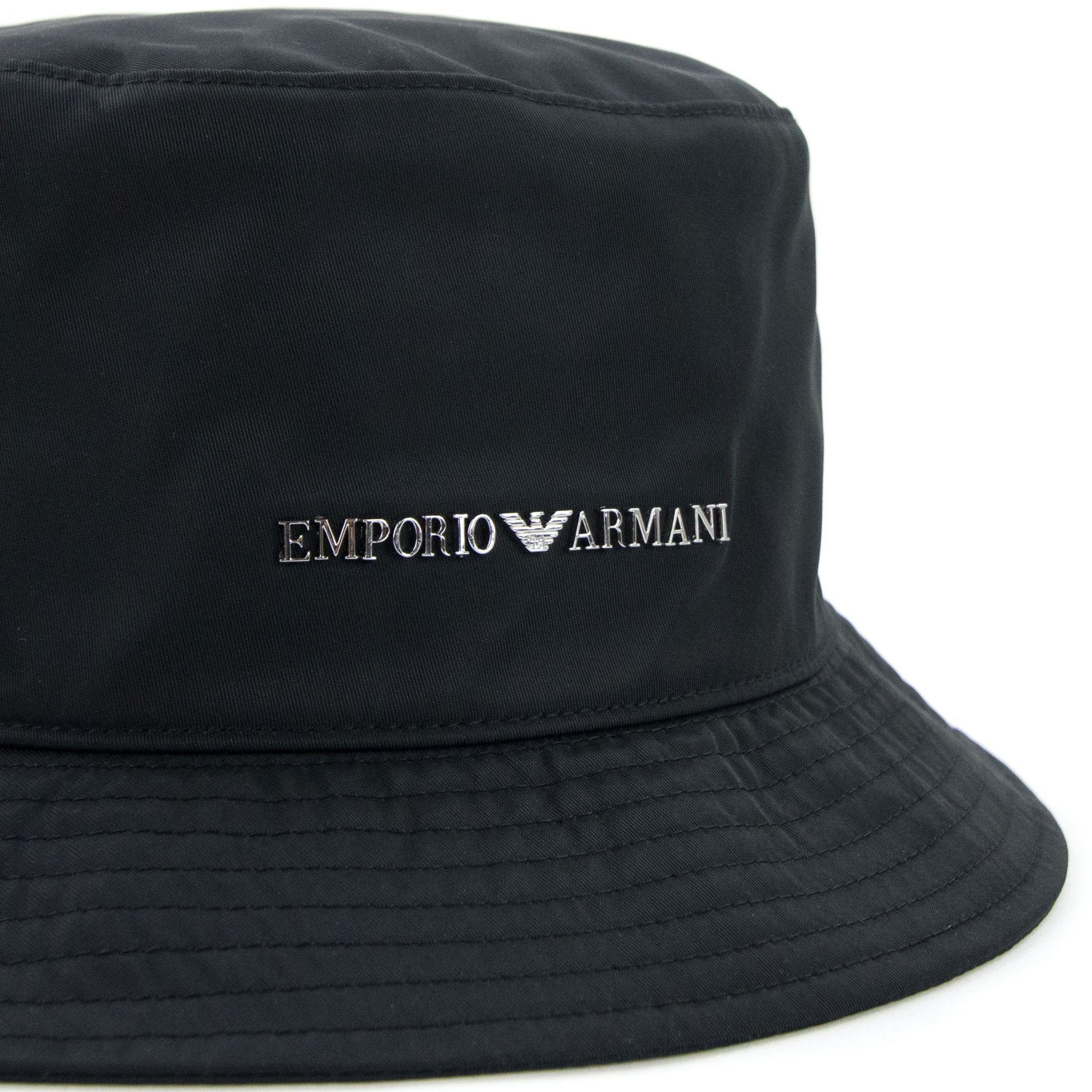 Emporio Armani Metal Logo Nylon Cloche Hat Black