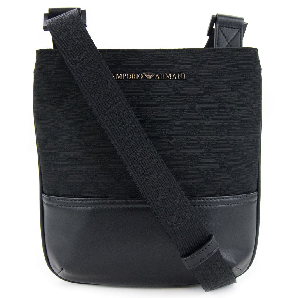 Emporio Armani Jacquard Monogram Flat Messenger Bag Black/black