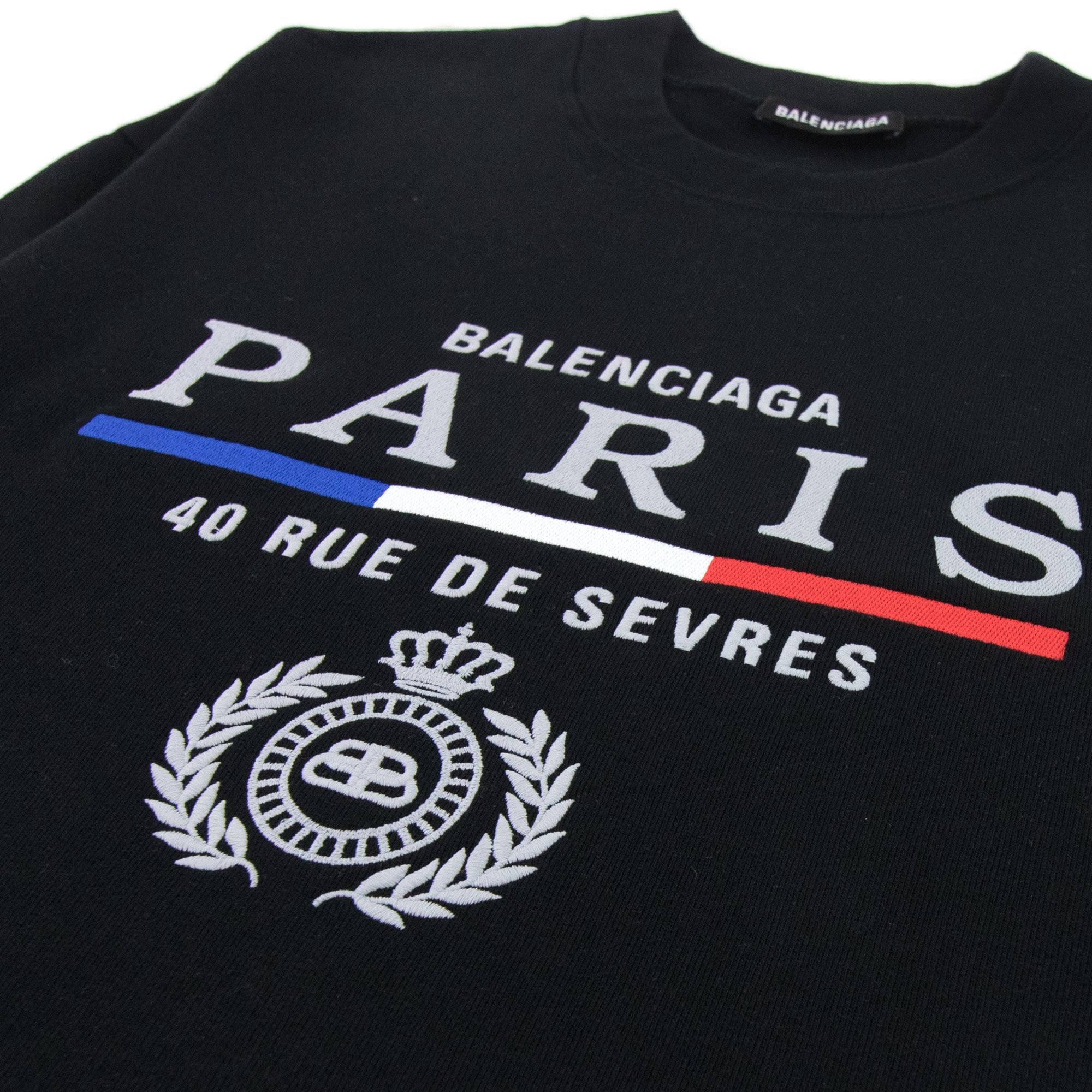 Balenciaga Paris Flag Logo Crewneck Sweatshirt Black 1000 - MEN