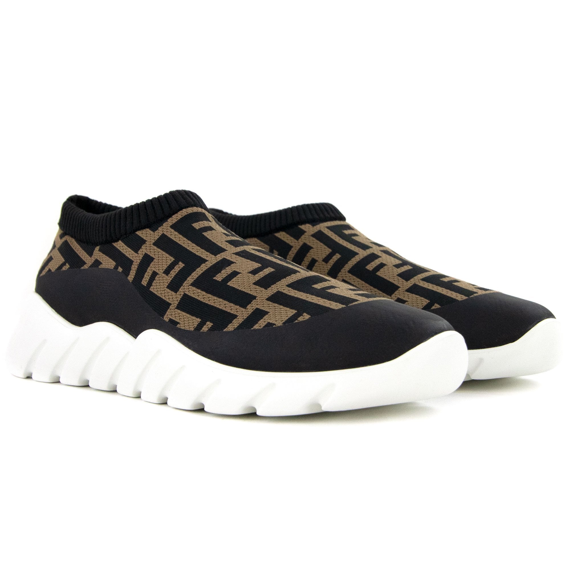 Fendi Ff Sock Low Top Trainers Tobacco/nero