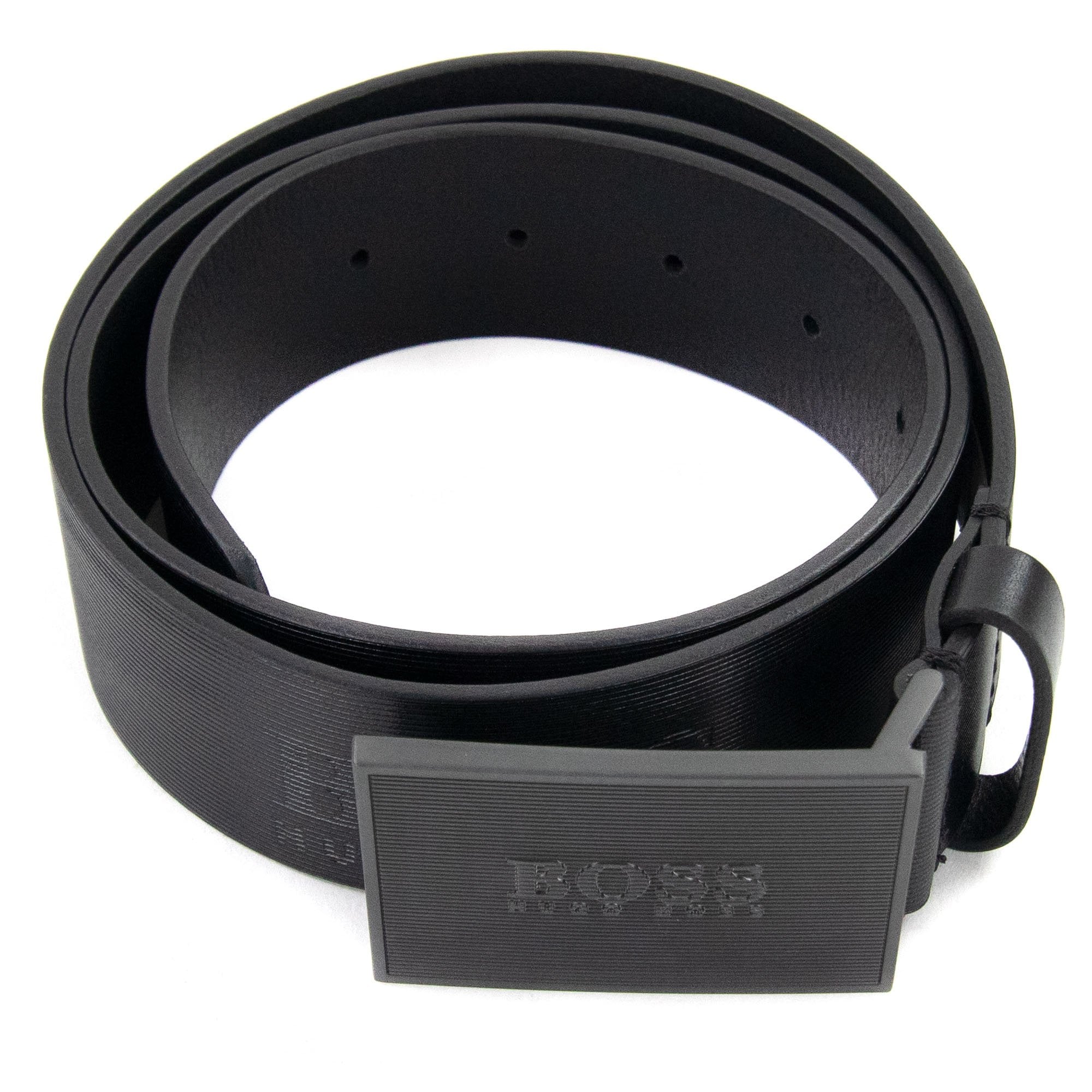 Hugo Boss Logo Plaque Icon Leather Belt Black 001